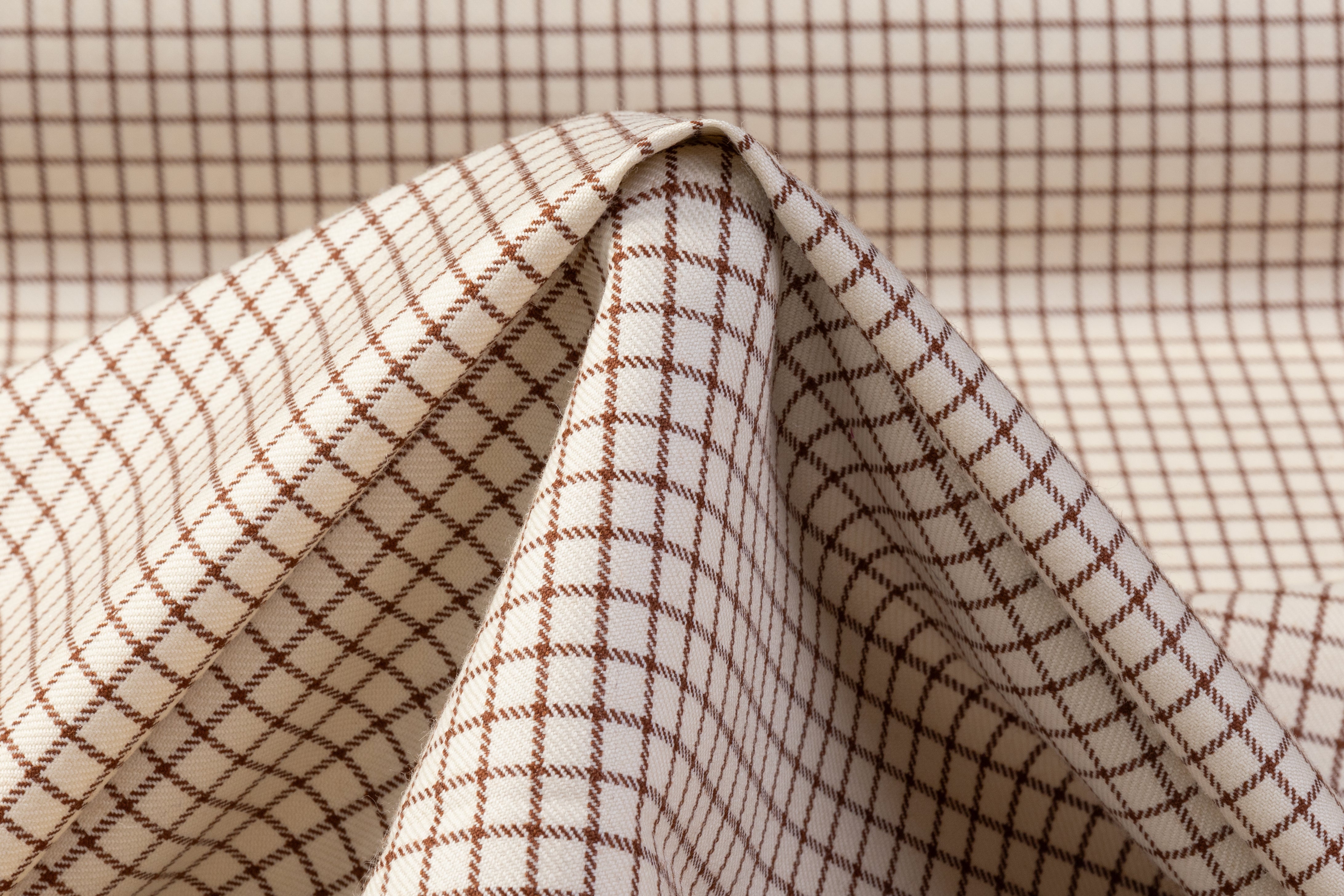 Checked Italian Wool Twill - Brown / Ivory