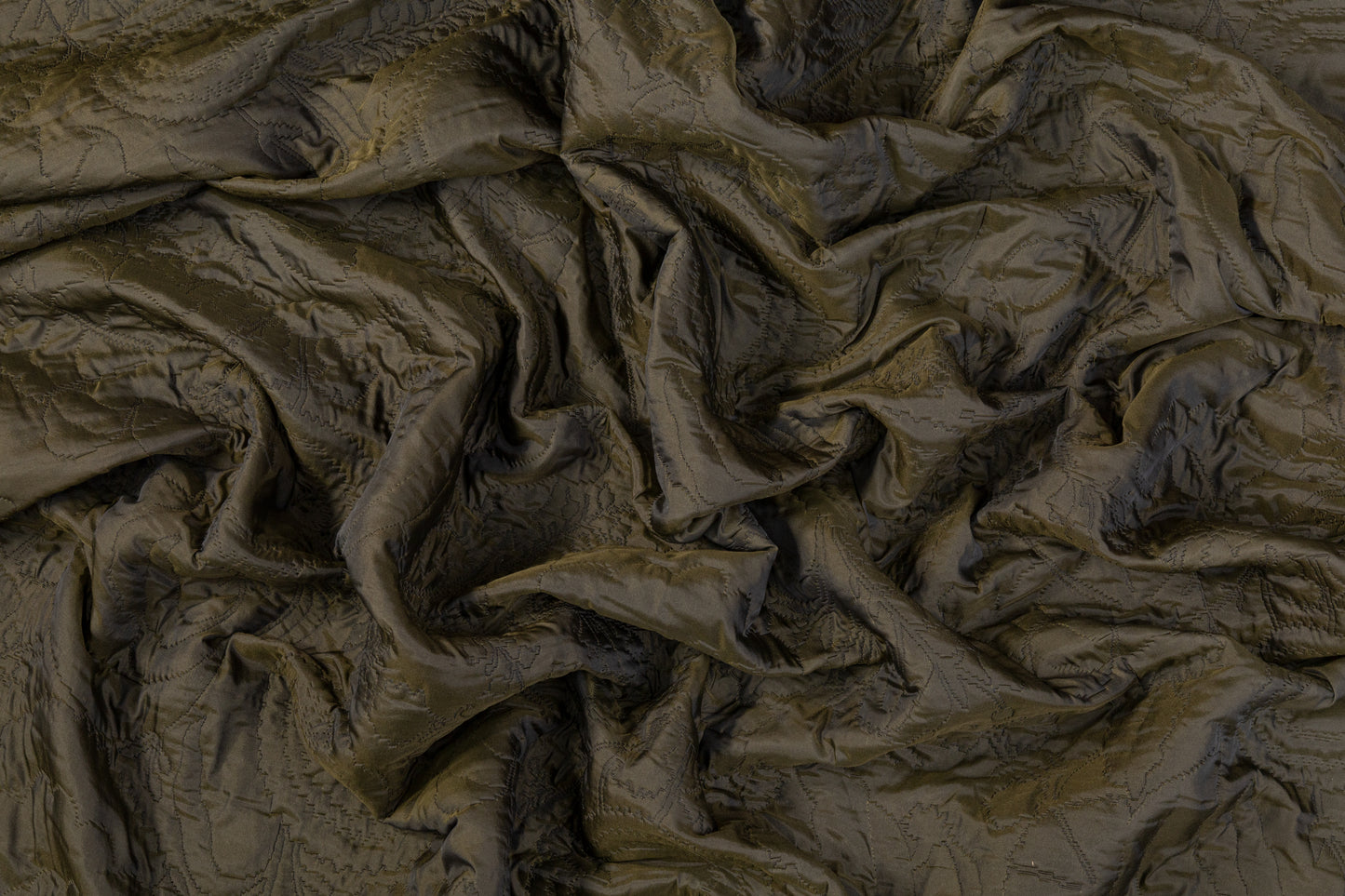 Abstract Quilted Polyester - Iridescent Olive and Black