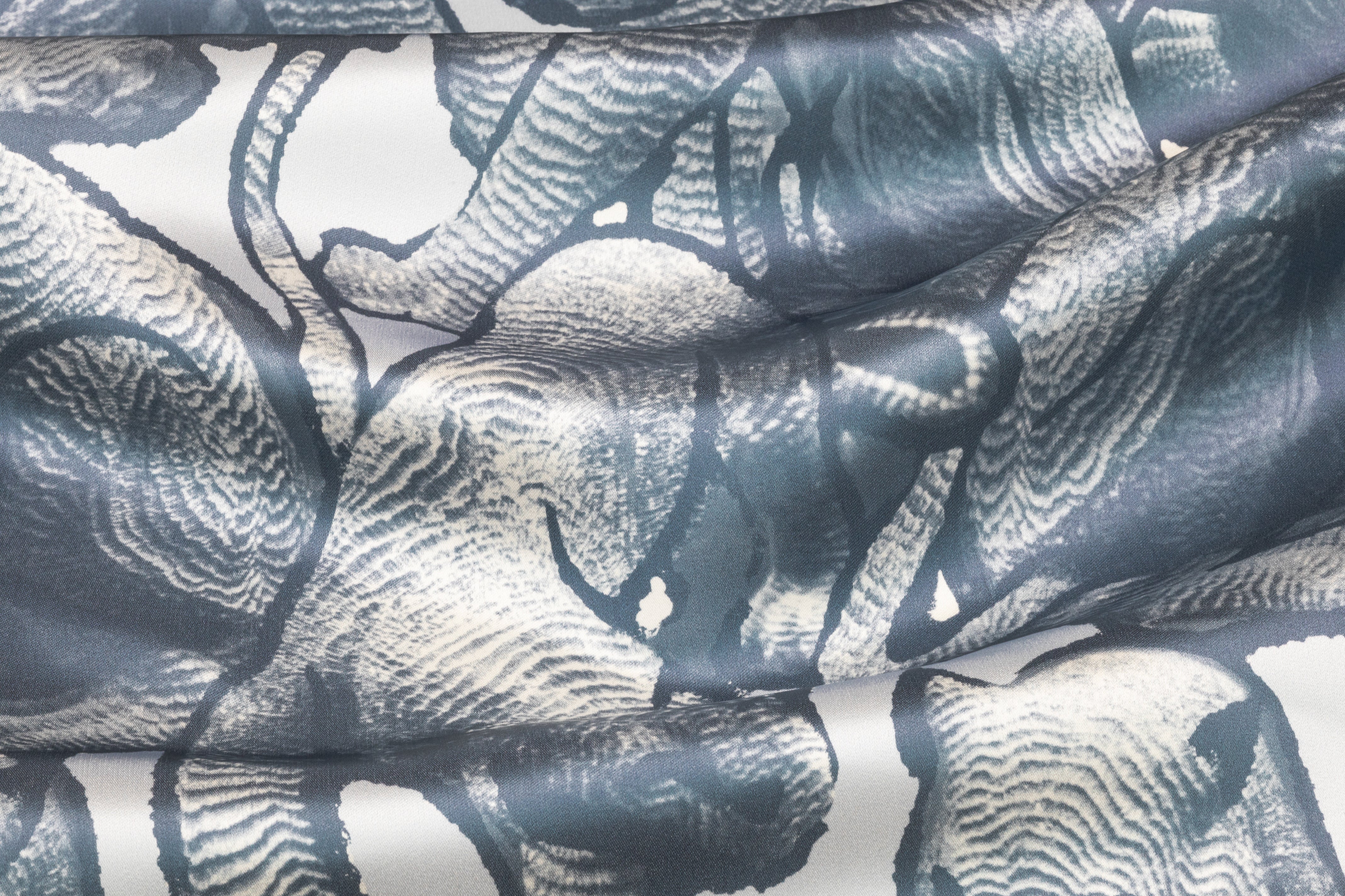 Panther Printed Italian Double Satin Silk - Misty Blue