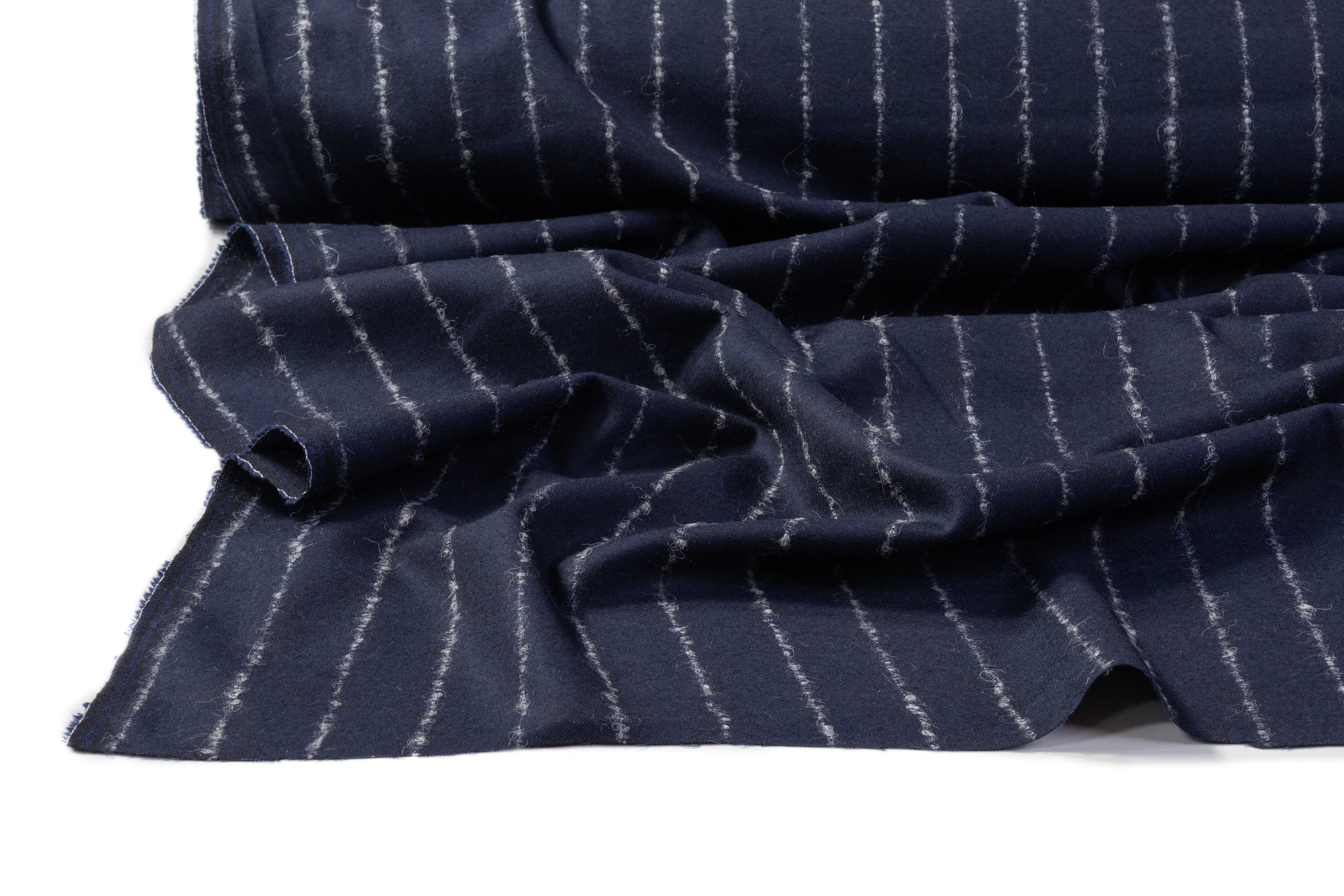 Boucle Striped Italian Wool Suiting - Navy / White