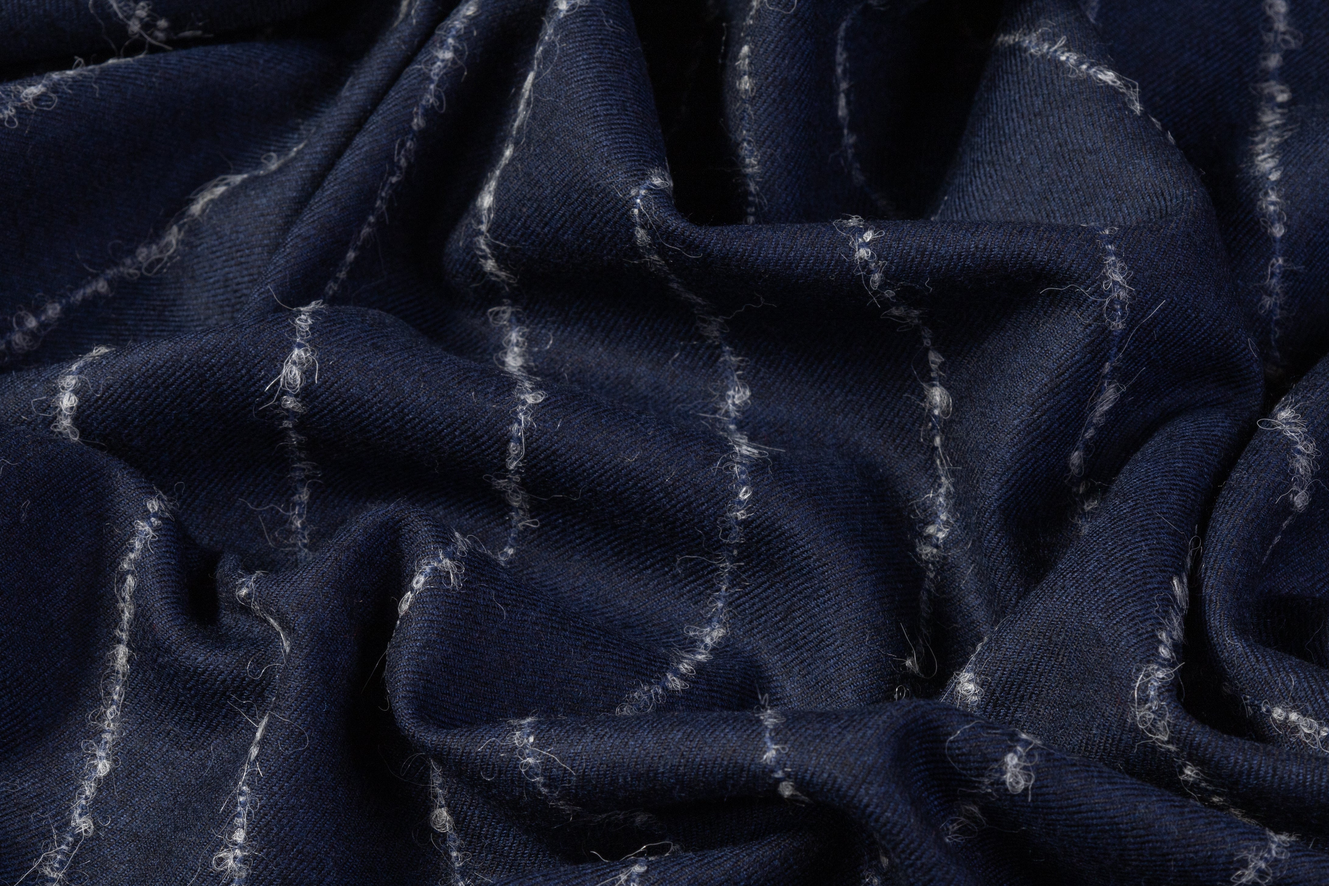 Boucle Striped Italian Wool Suiting - Navy / White