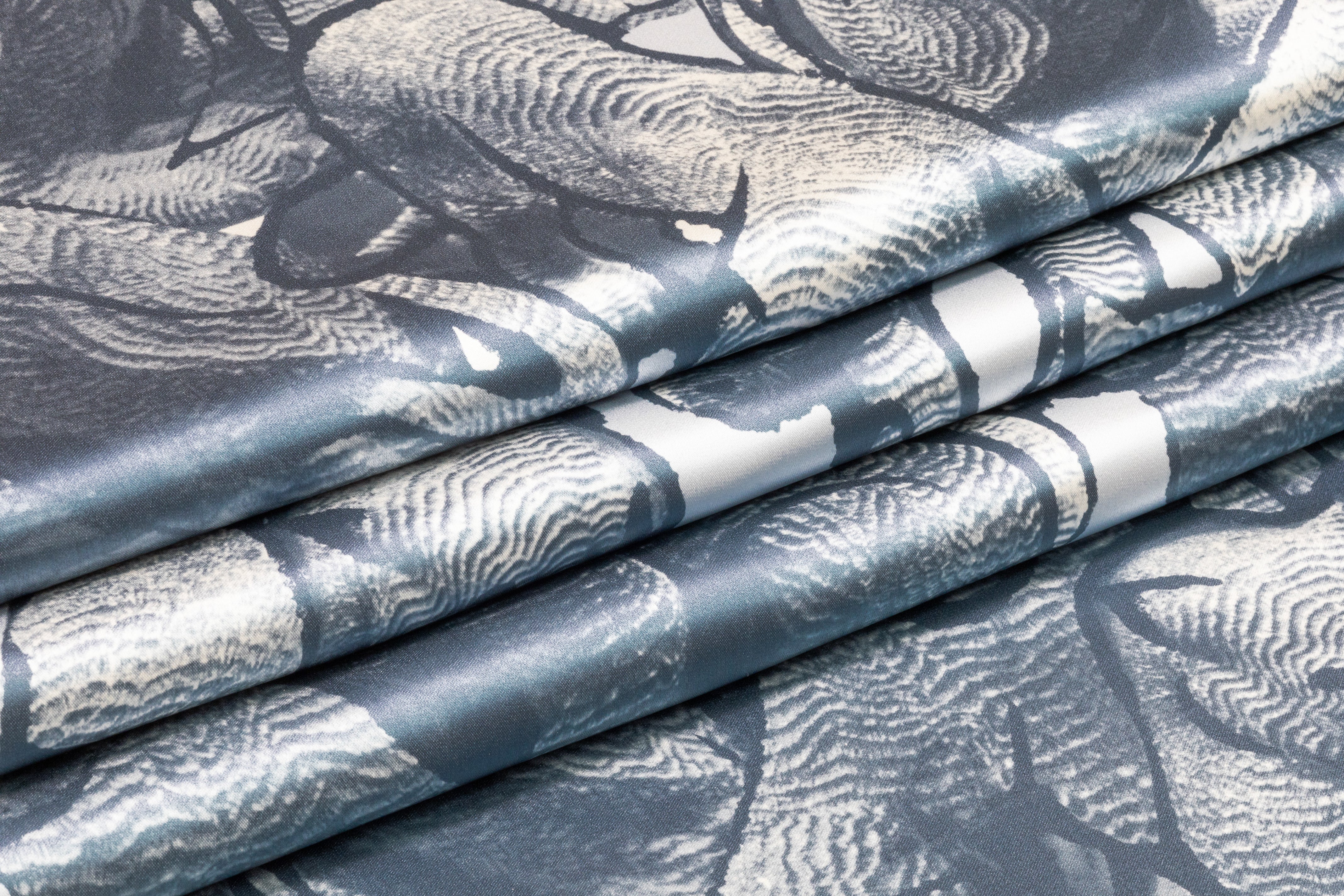 Panther Printed Italian Double Satin Silk - Misty Blue
