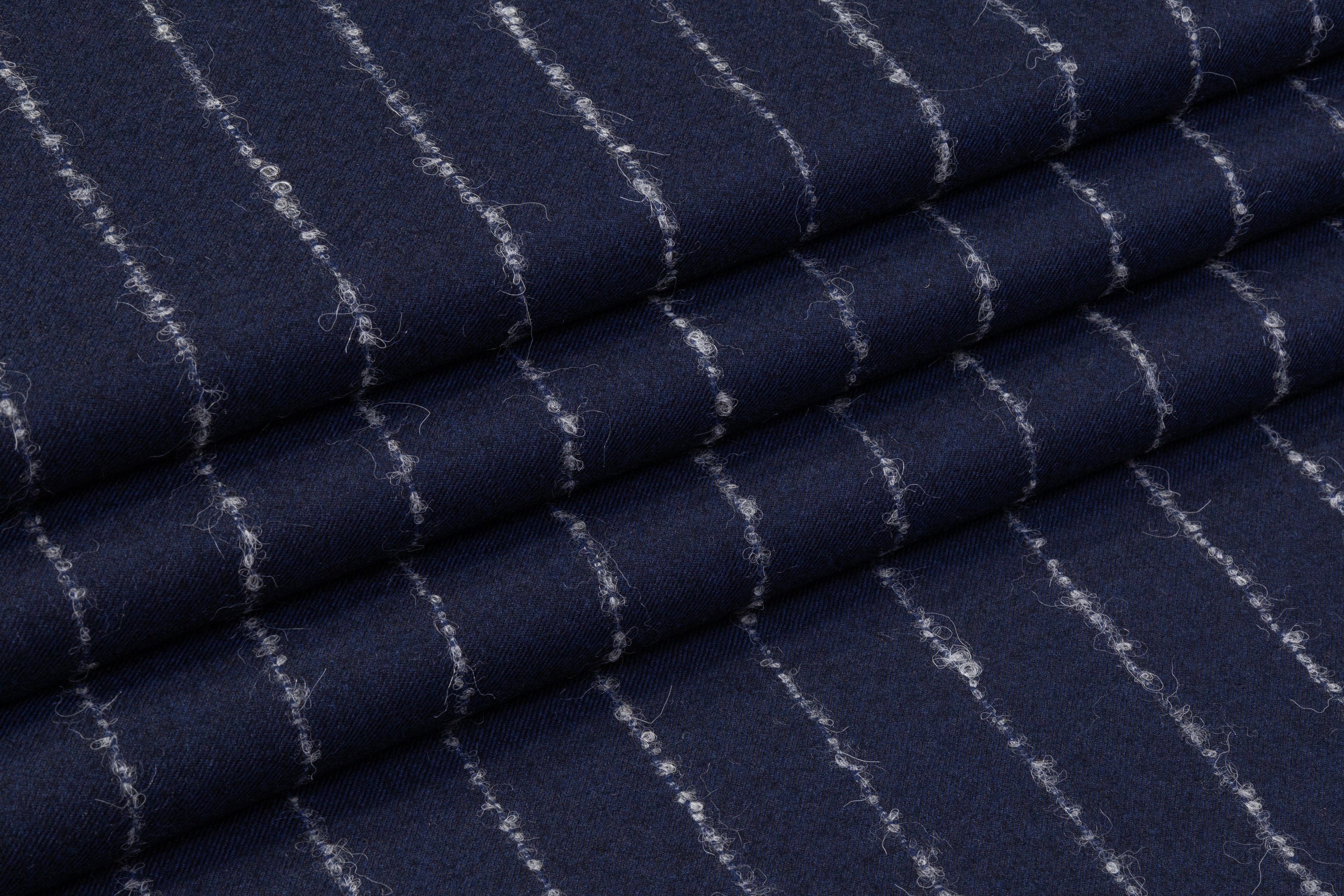 Boucle Striped Italian Wool Suiting - Navy / White