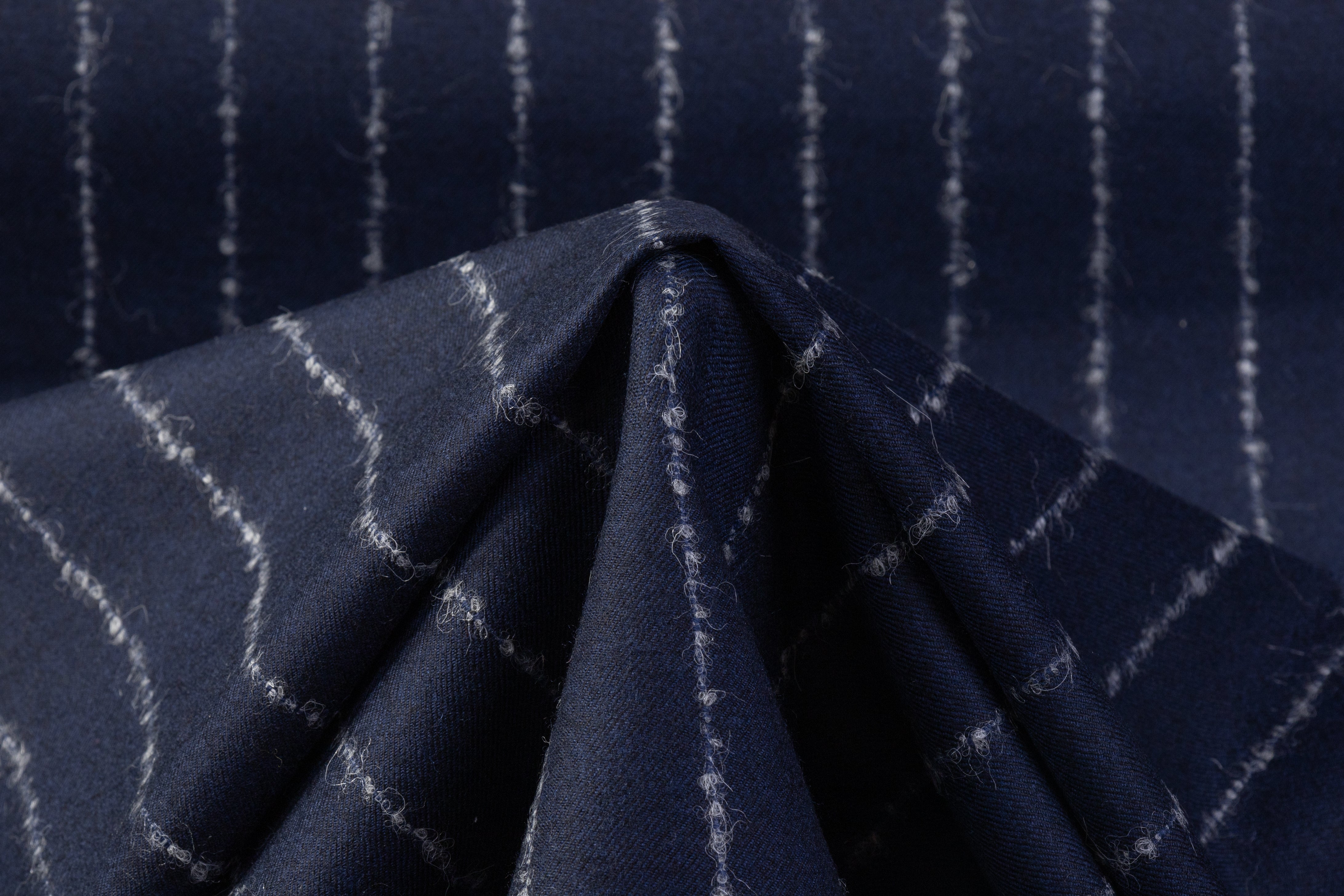 Boucle Striped Italian Wool Suiting - Navy / White