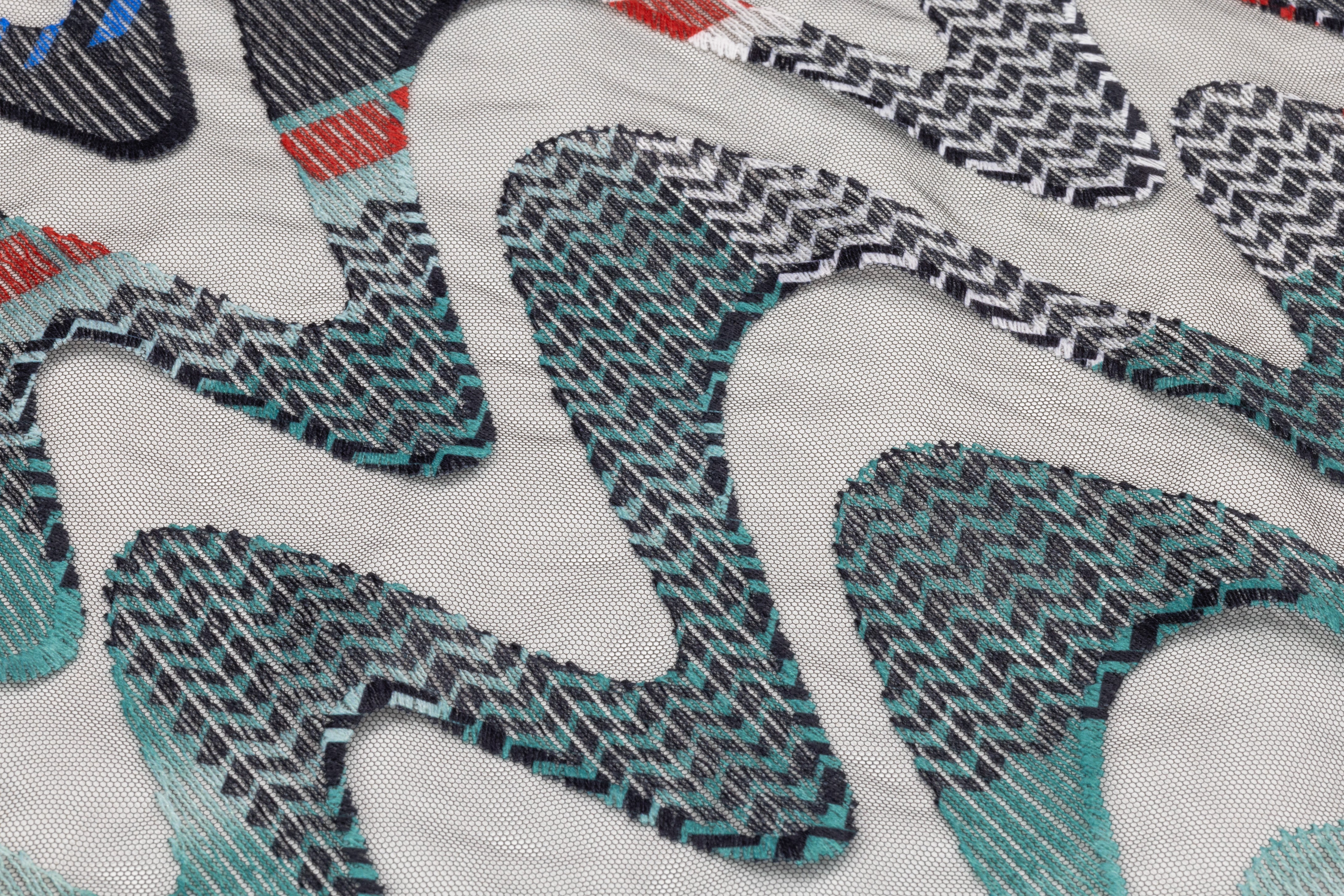 Abstract Geometric Italian Embroidered Tulle - Black / Multicolor