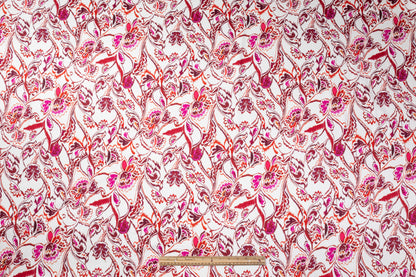 Floral Italian Cotton Sateen - White / Burgundy