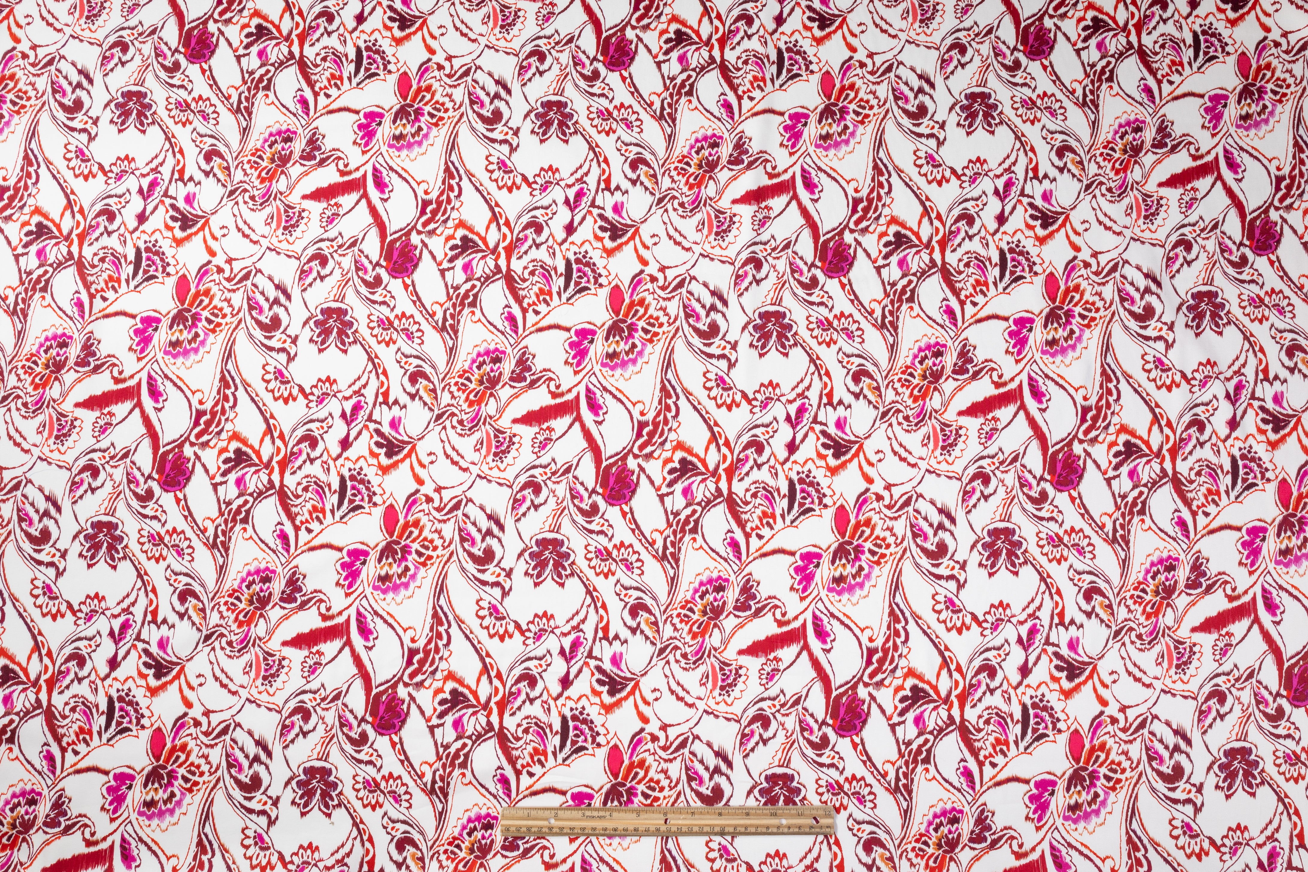Floral Italian Cotton Sateen - White / Burgundy