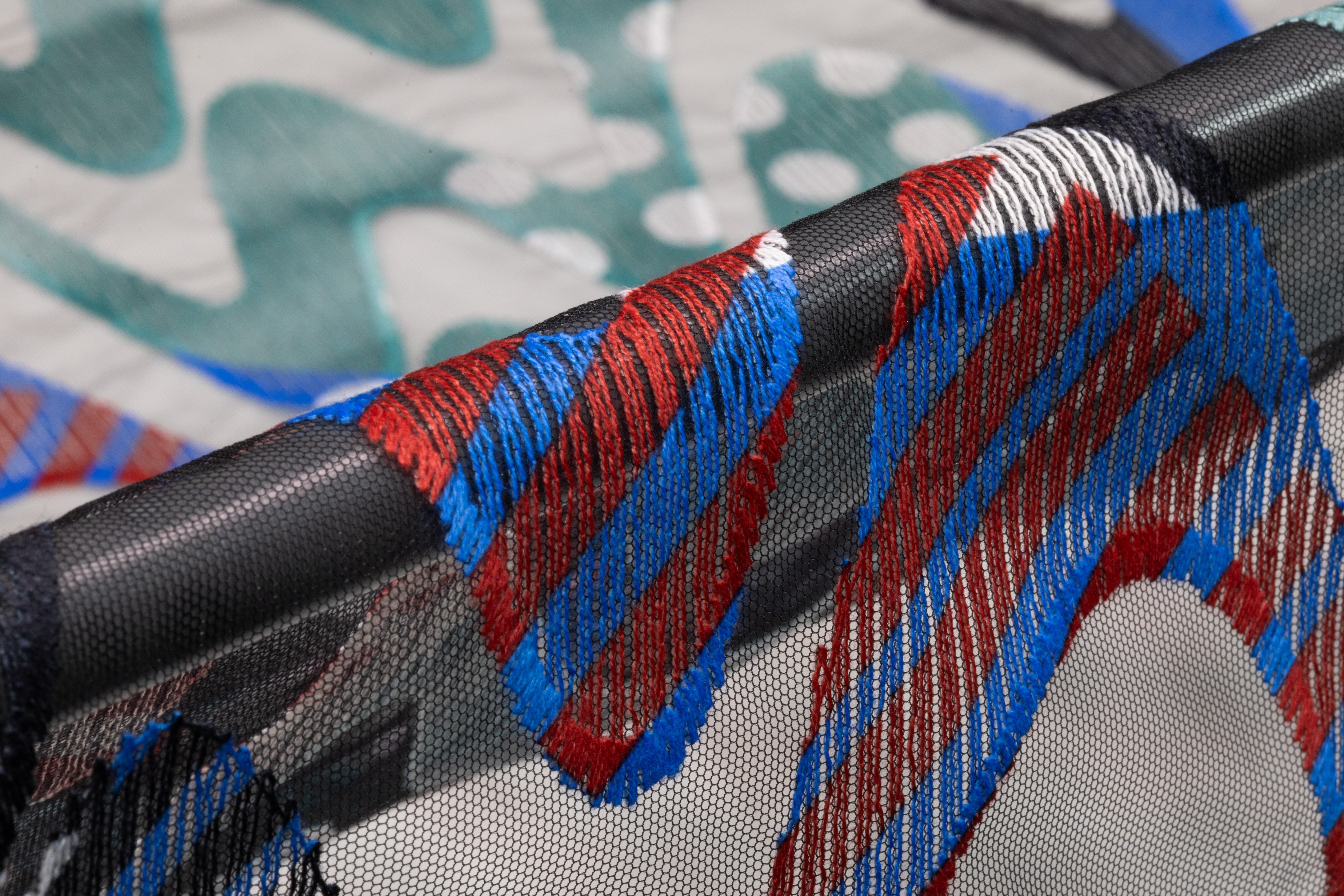 Abstract Geometric Italian Embroidered Tulle - Black / Multicolor