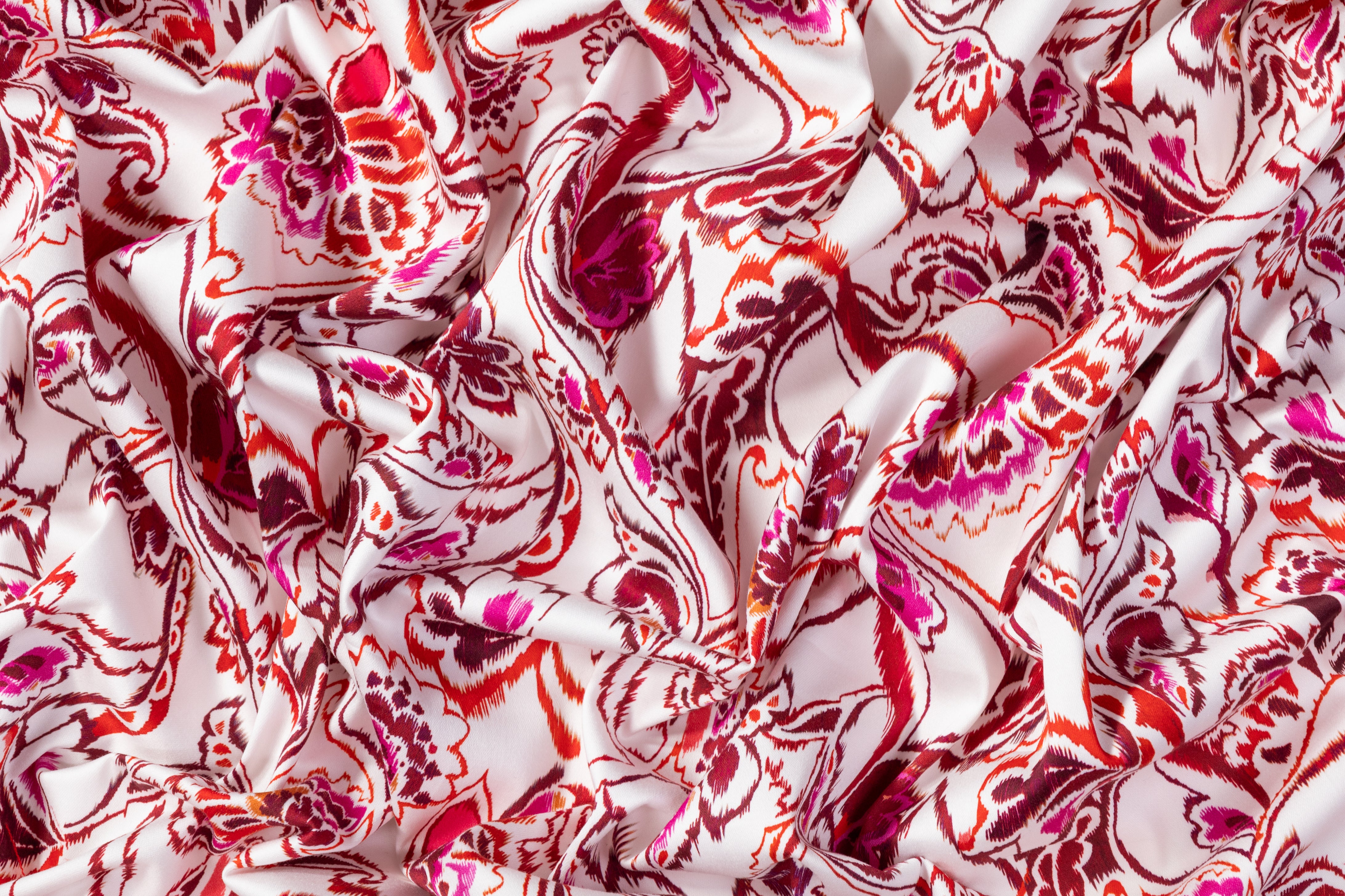 Floral Italian Cotton Sateen - White / Burgundy
