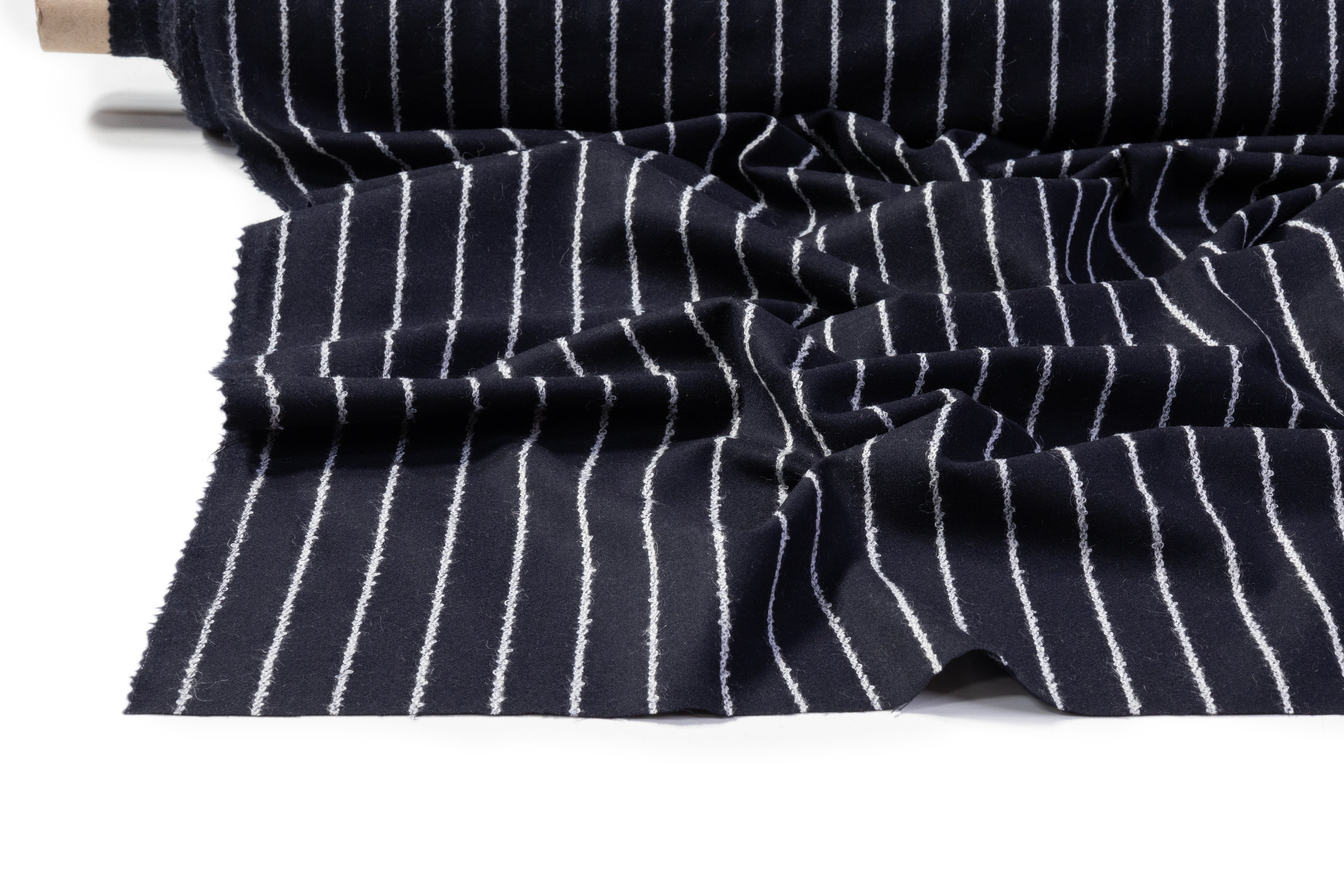 Striped Italian Wool Suiting - Navy / White