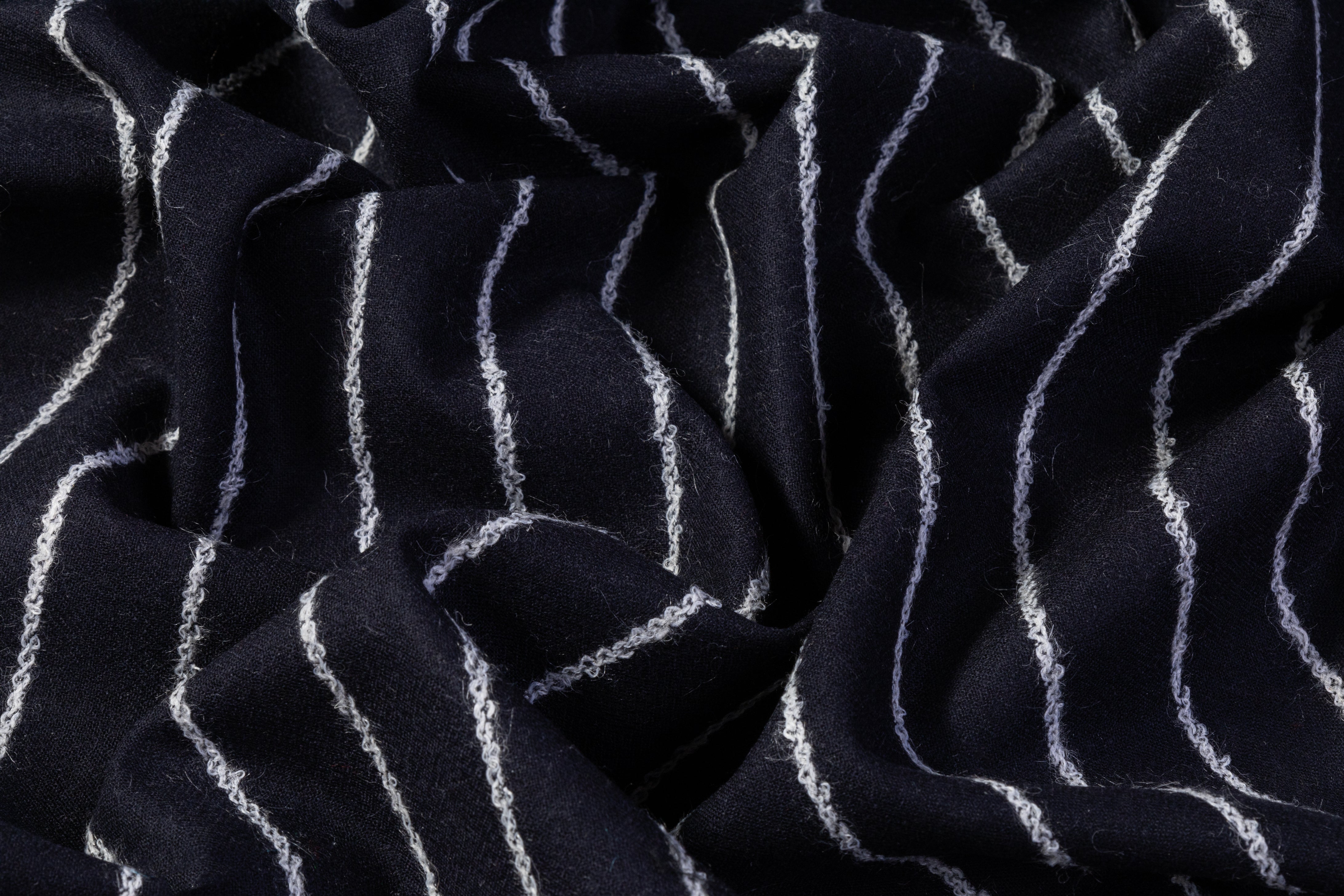 Striped Italian Wool Suiting - Navy / White