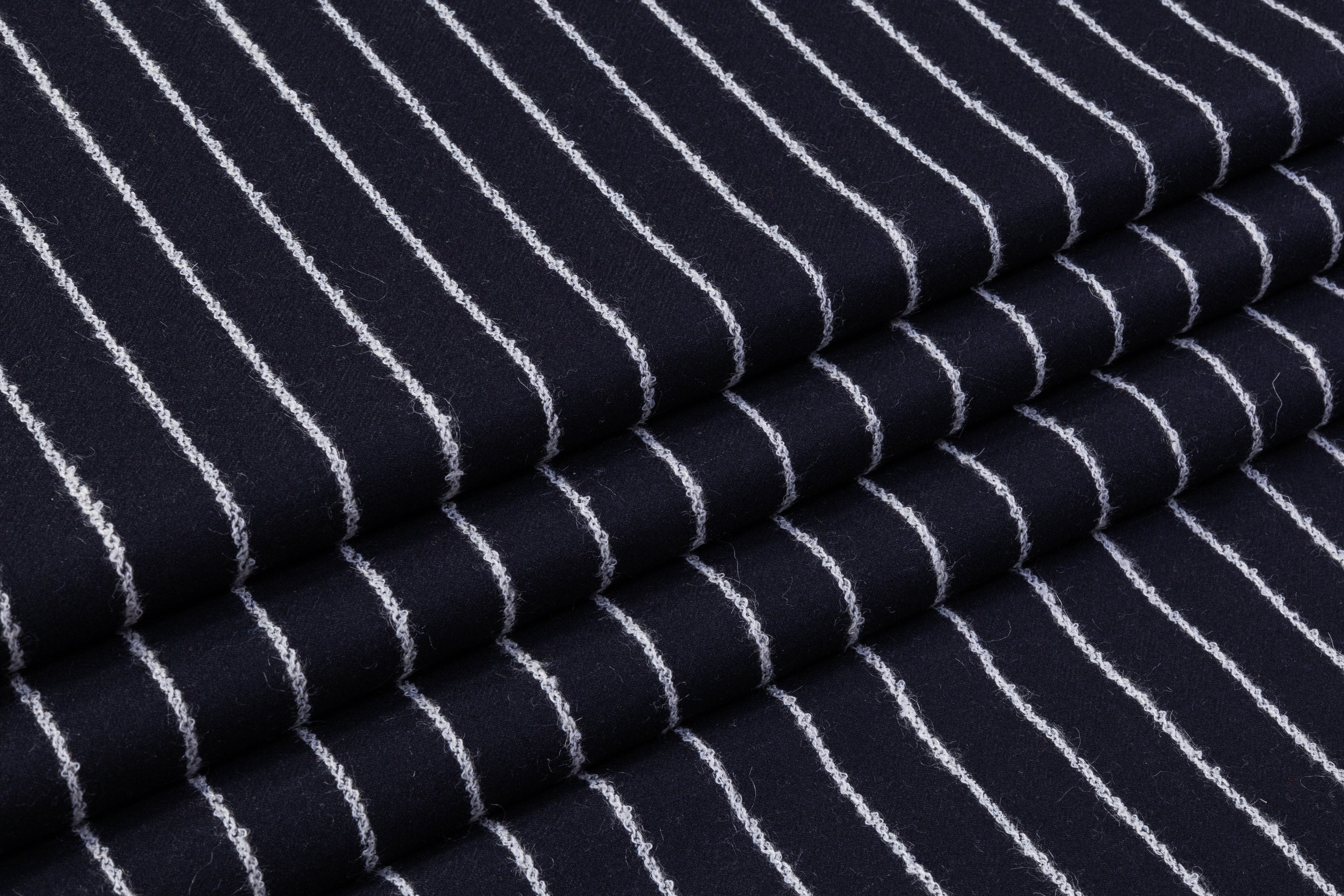 Striped Italian Wool Suiting - Navy / White