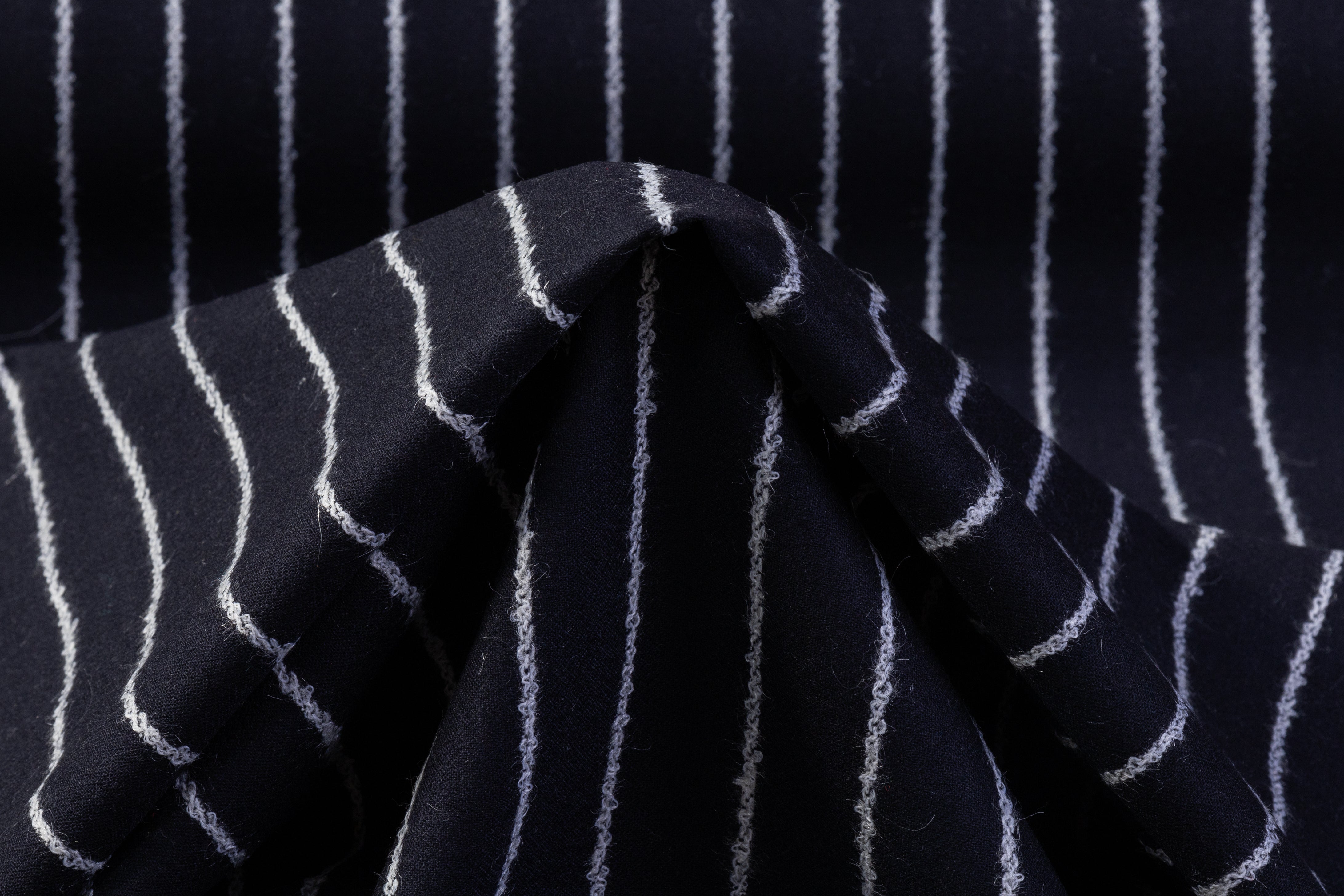 Striped Italian Wool Suiting - Navy / White