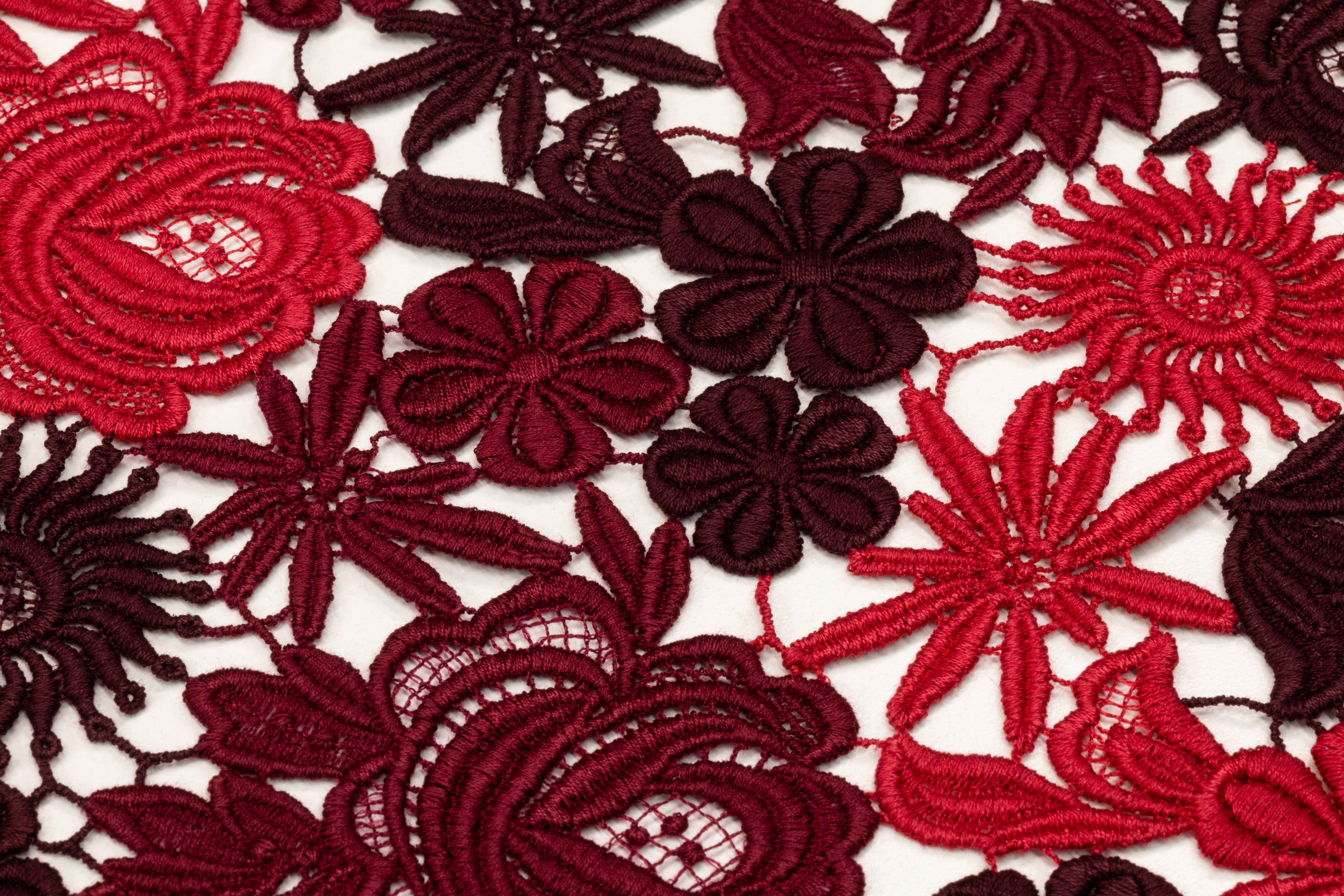 Floral Italian Cotton Guipure Lace - Red / Burgundy