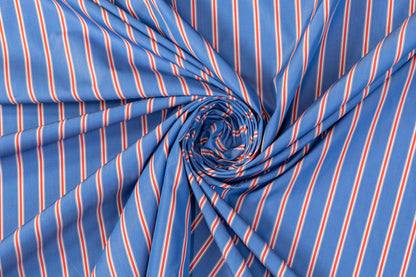 Striped Cotton Shirting - Blue / White / Red