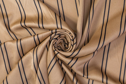 Striped Viscose Crepe Back Satin - Light Brown / Black