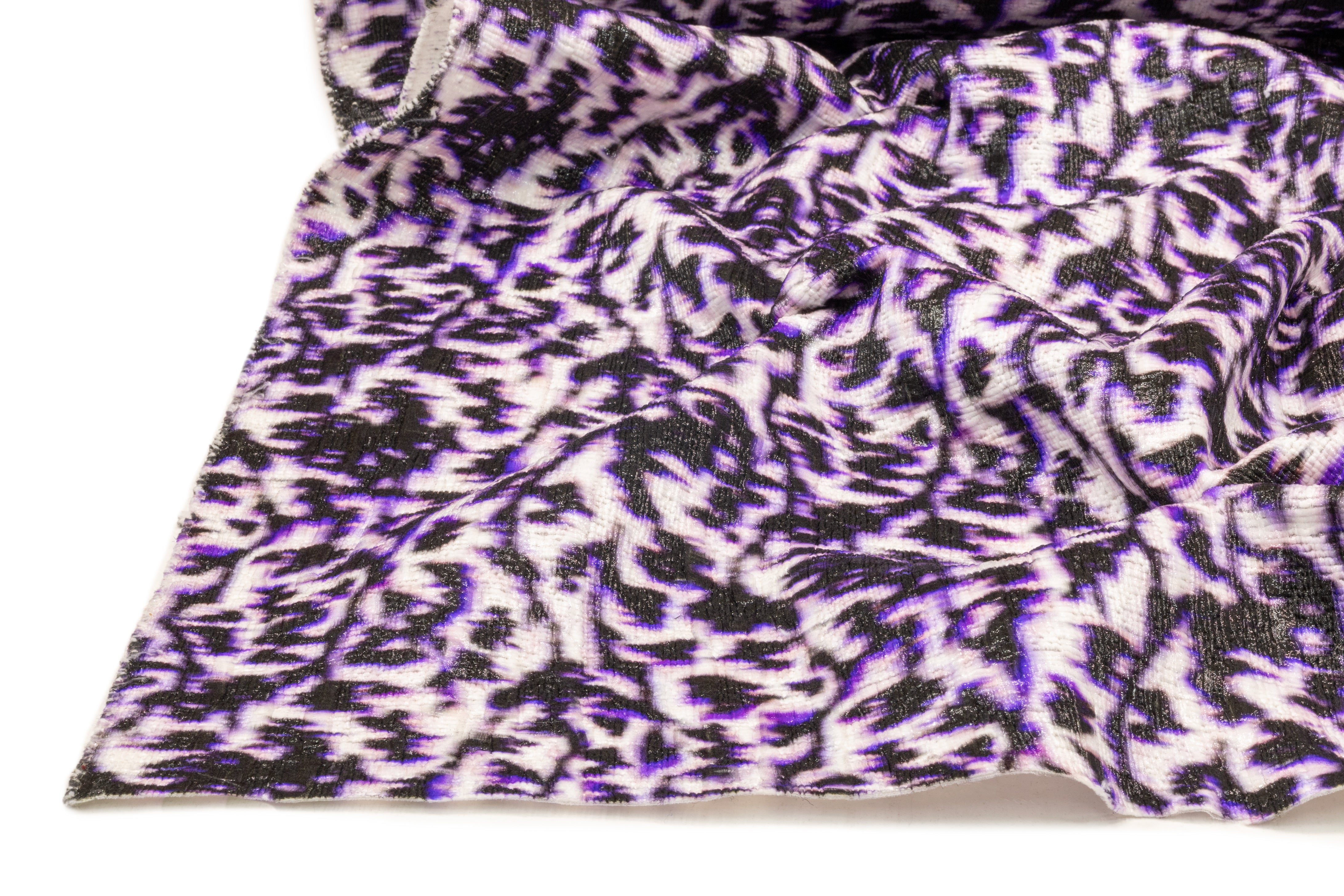 Abstract Printed Italian Stretch Brocade - Black / Purple / White
