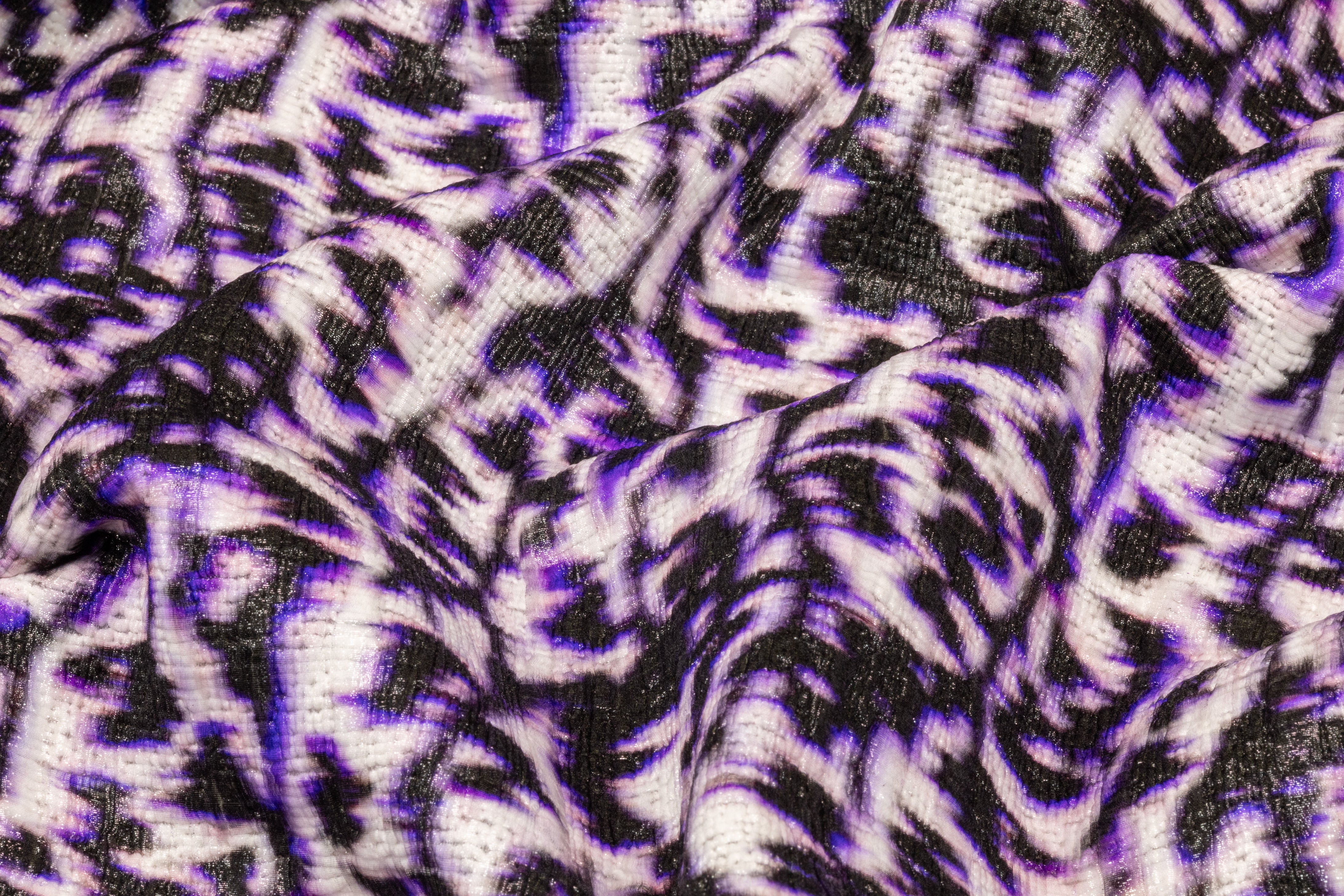 Abstract Printed Italian Stretch Brocade - Black / Purple / White