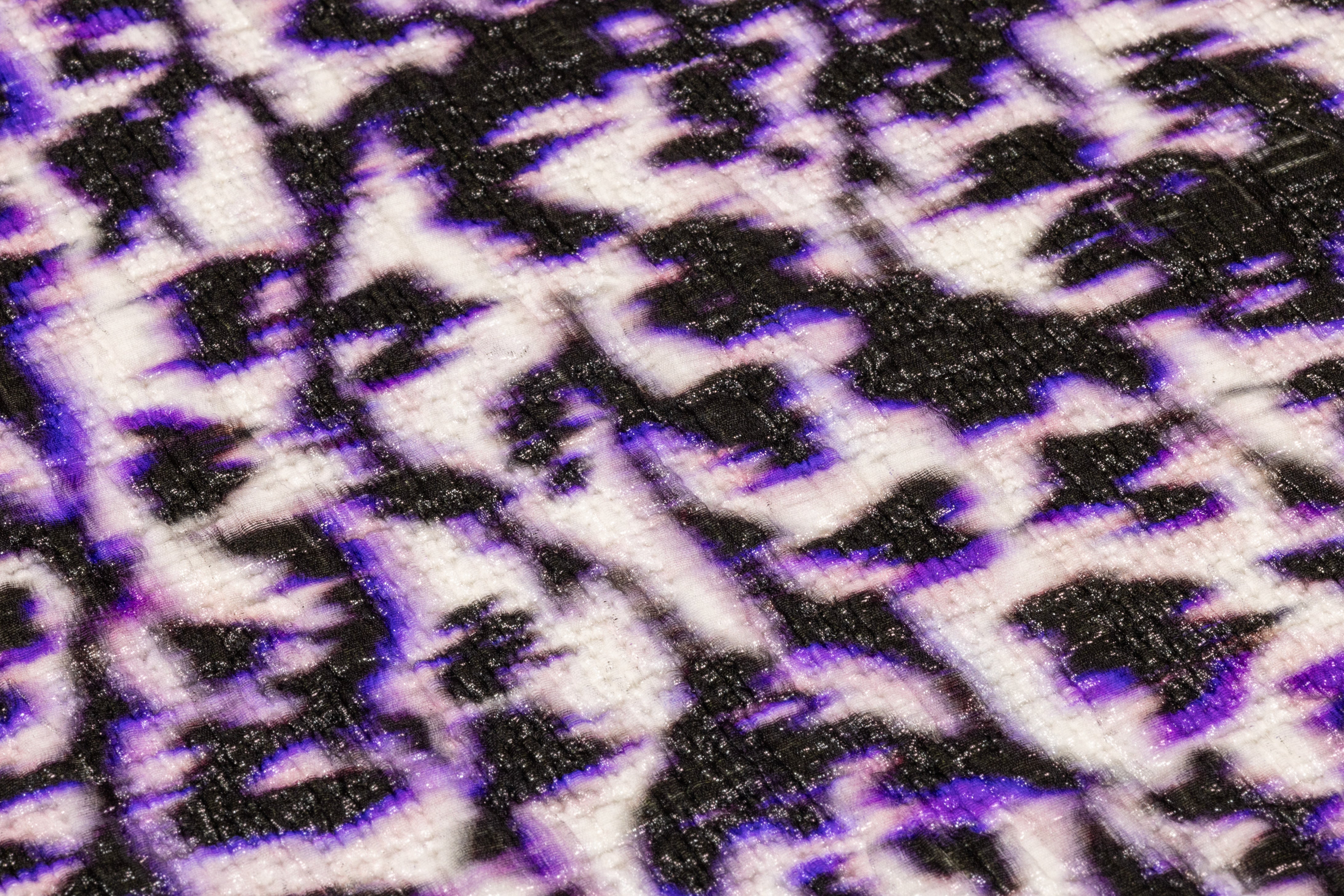 Abstract Printed Italian Stretch Brocade - Black / Purple / White