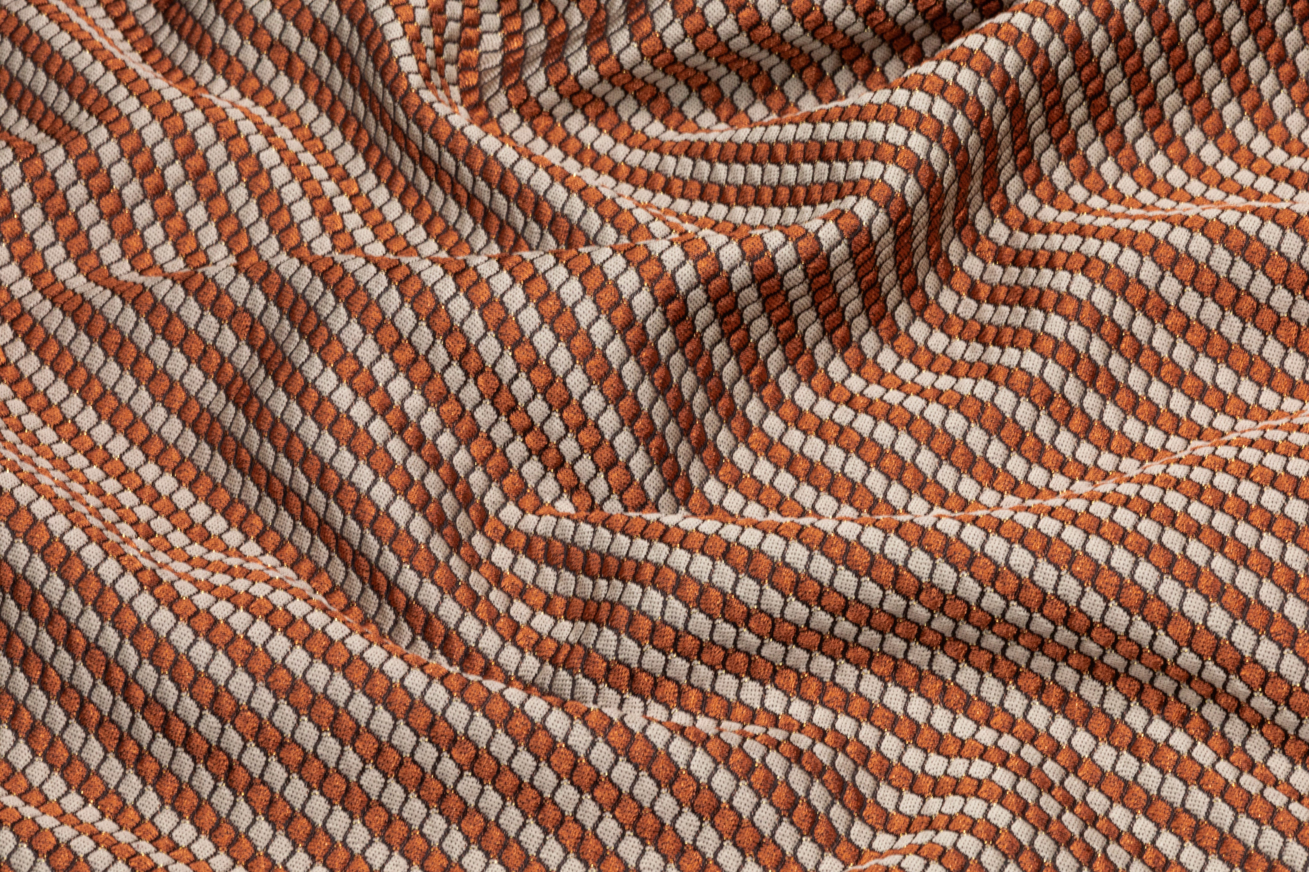 Diagonal Striped Italian Matelassé Brocade - Copper / Taupe Gray
