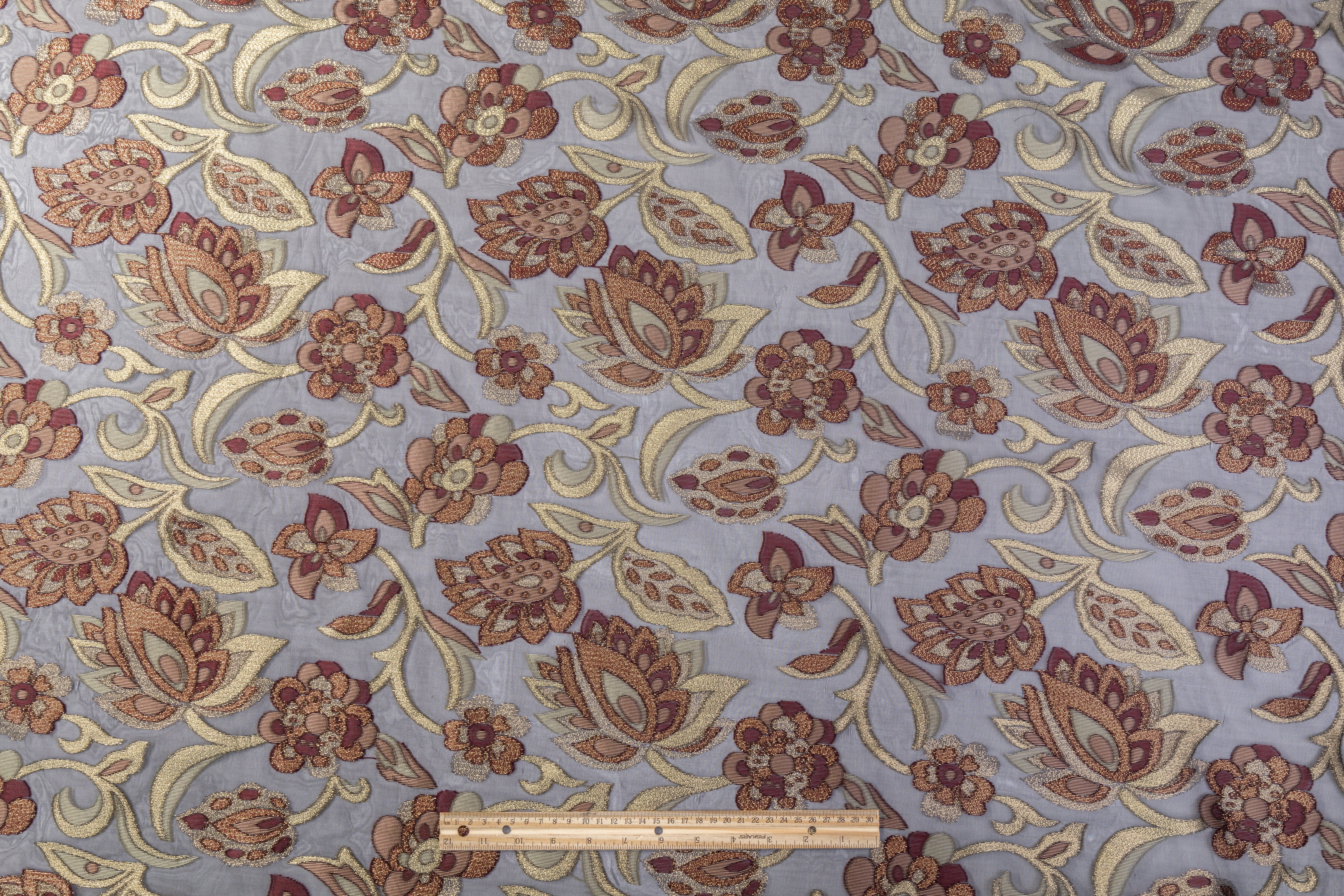 Metallic Floral Organza Brocade - Black / Burgundy / Green / Gold