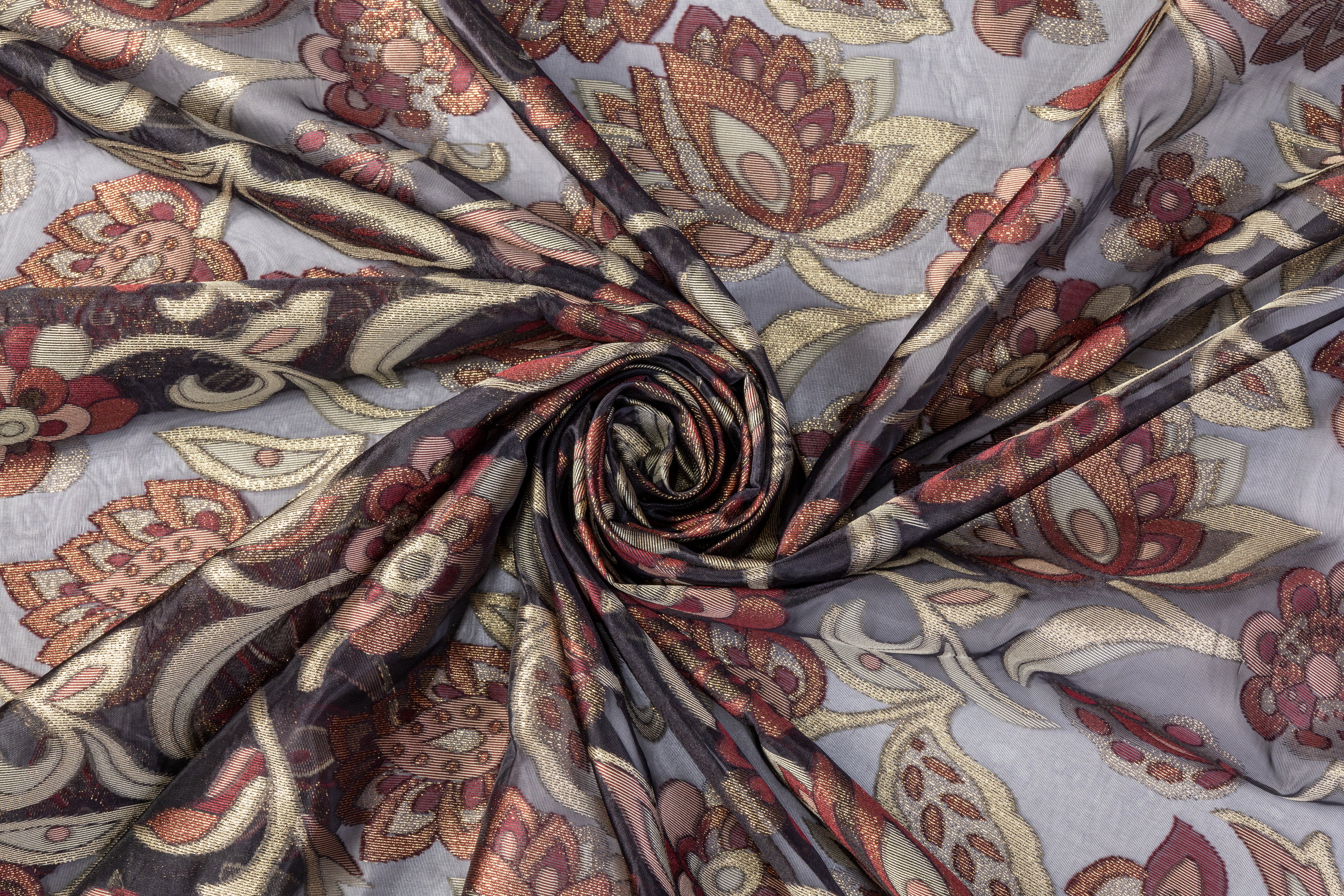 Metallic Floral Organza Brocade - Black / Burgundy / Green / Gold