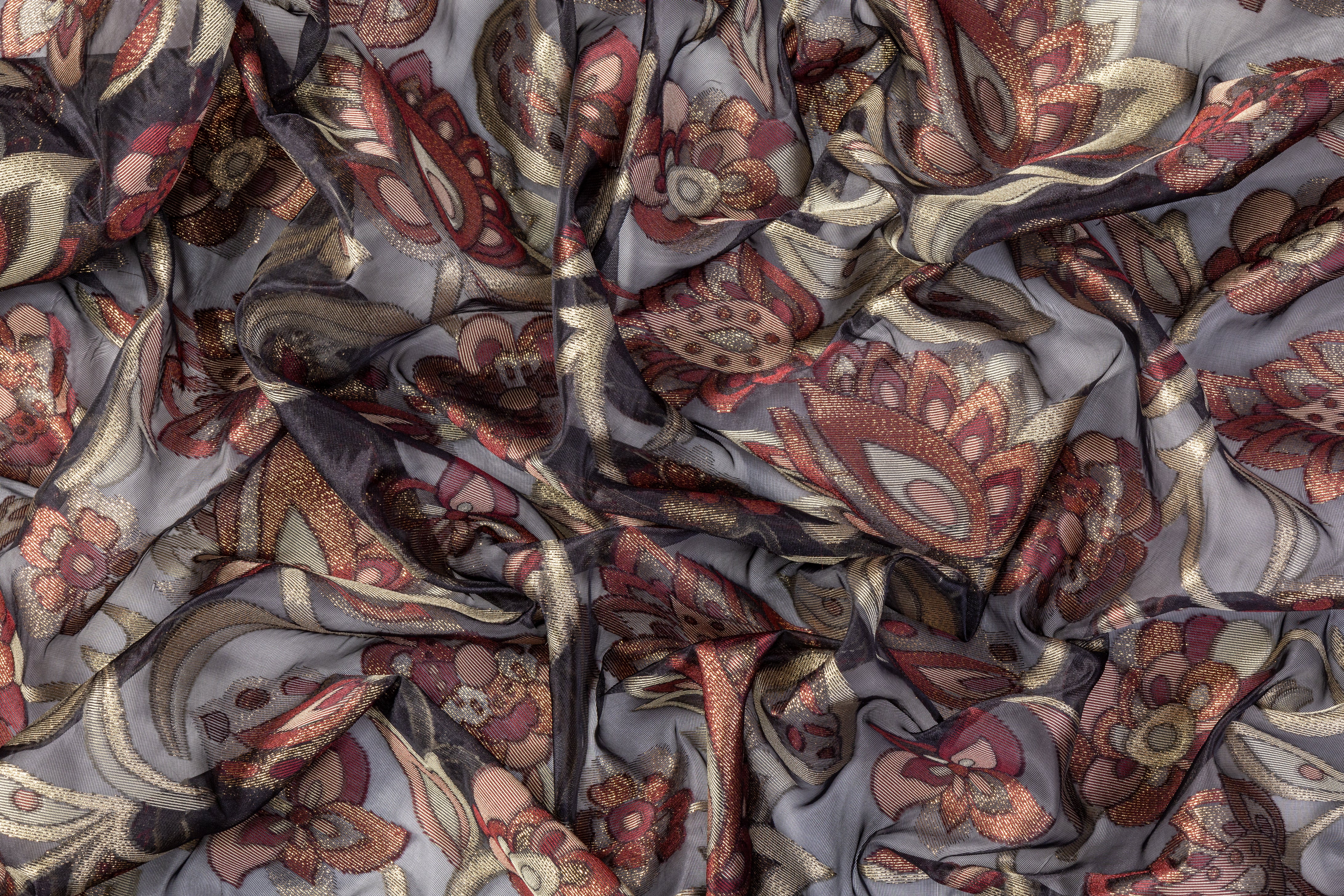 Metallic Floral Organza Brocade - Black / Burgundy / Green / Gold