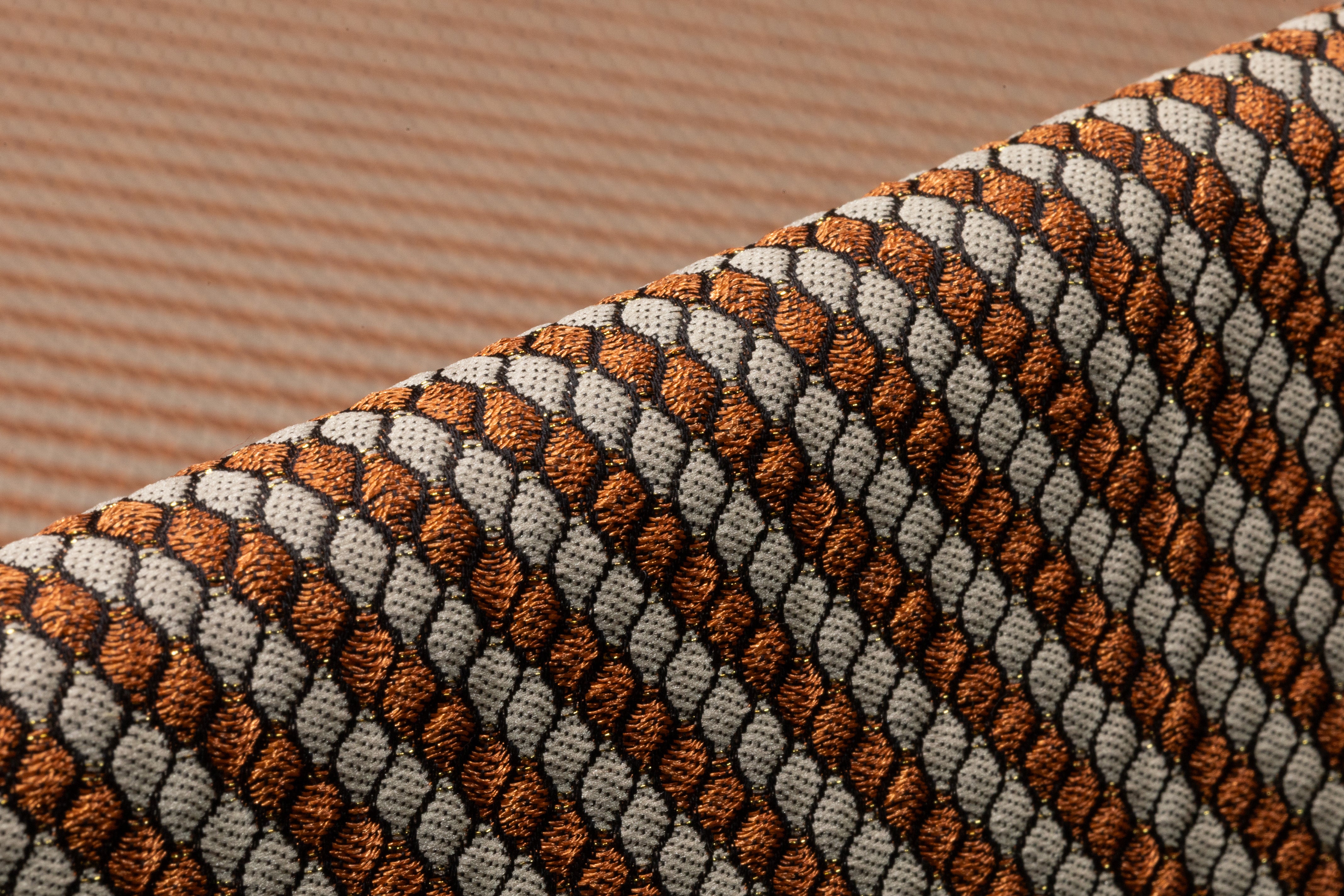 Diagonal Striped Italian Matelassé Brocade - Copper / Taupe Gray