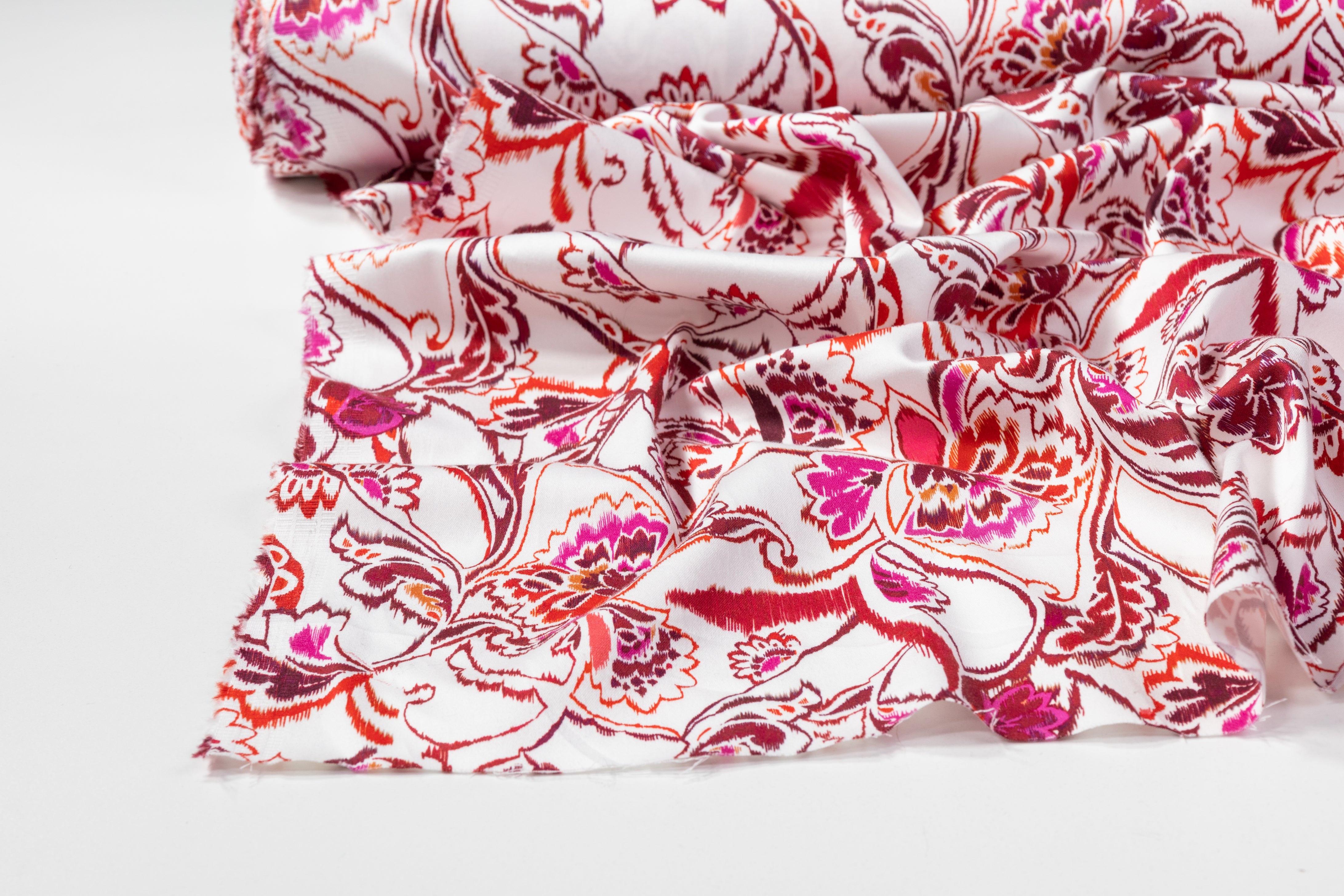 Floral Italian Cotton Sateen - White / Burgundy
