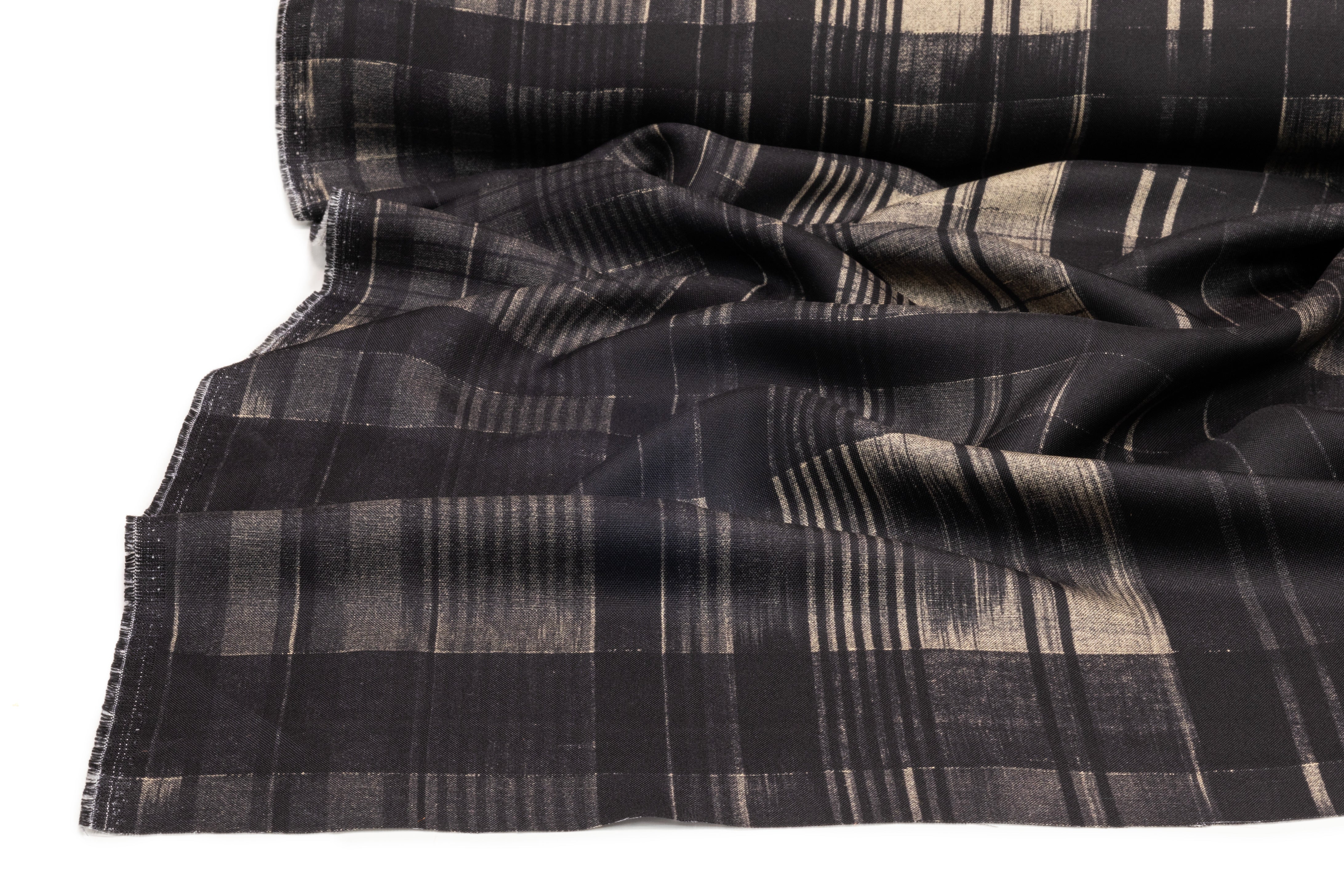 Checked Italian Silk Twill - Black / Taupe
