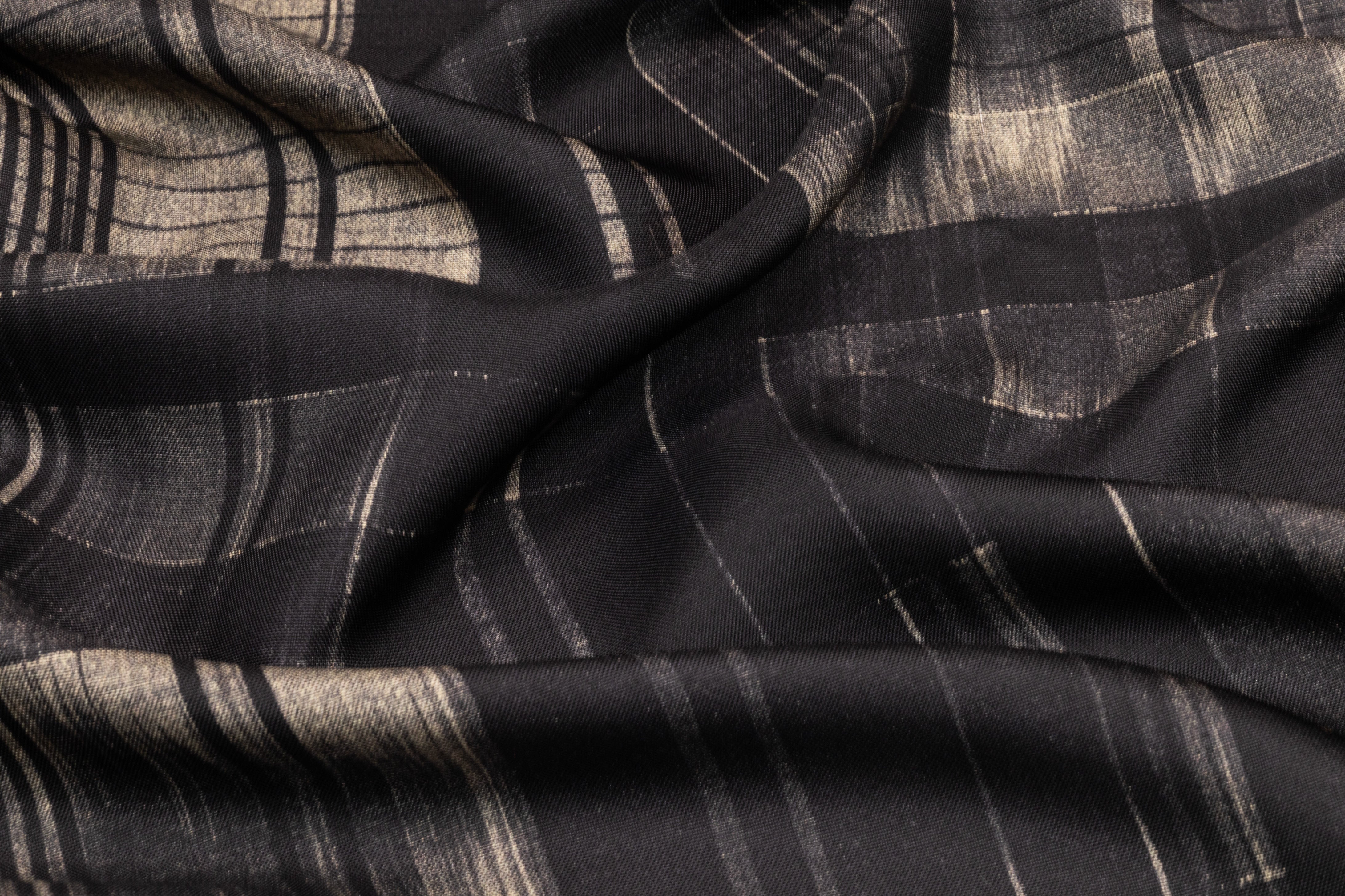 Checked Italian Silk Twill - Black / Taupe