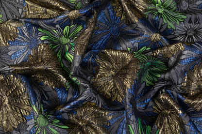 Crushed Metallic Brocade - Green / Blue / Gold