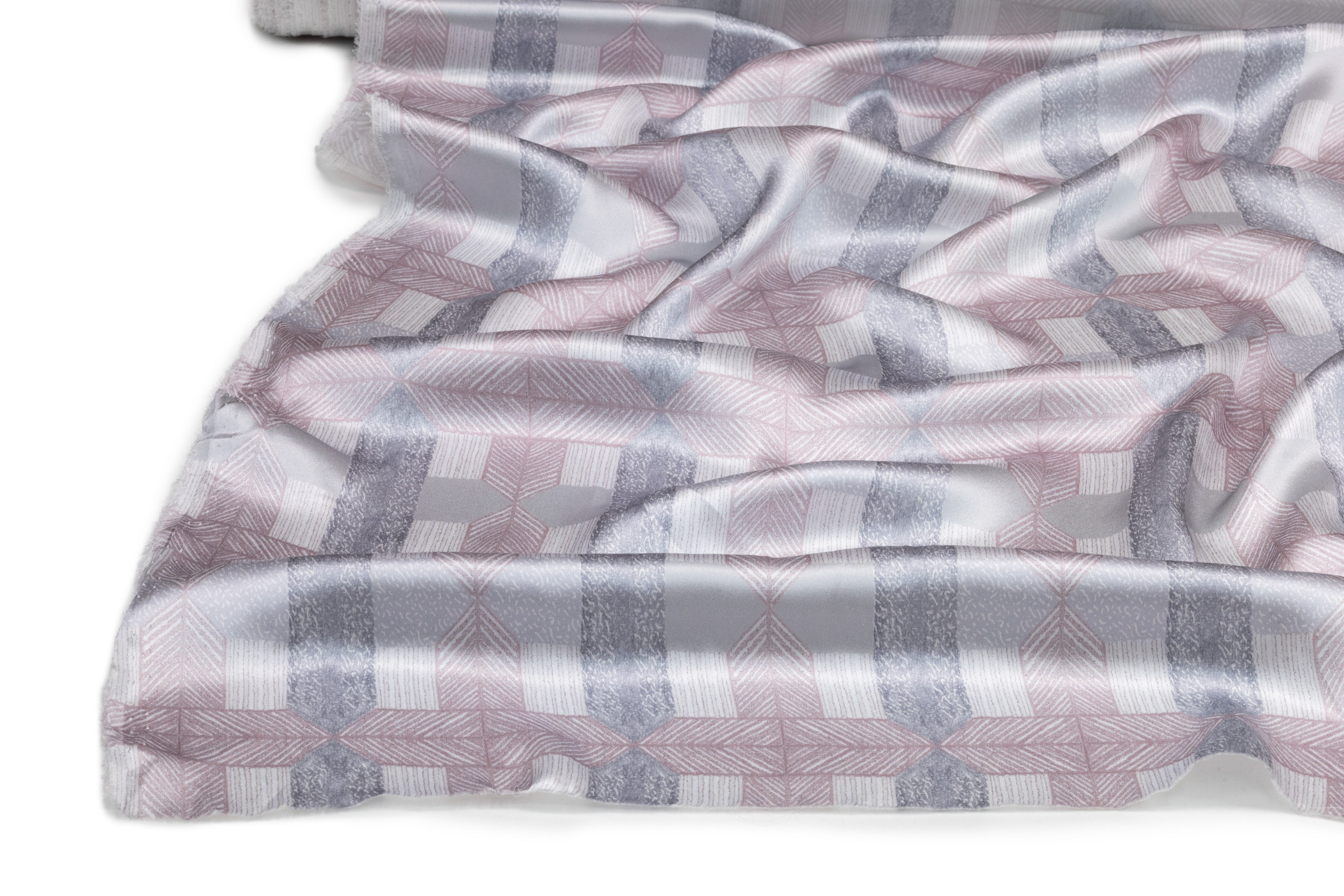 Lattice Printed Italian Silk Charmeuse - Pink / Cool Gray