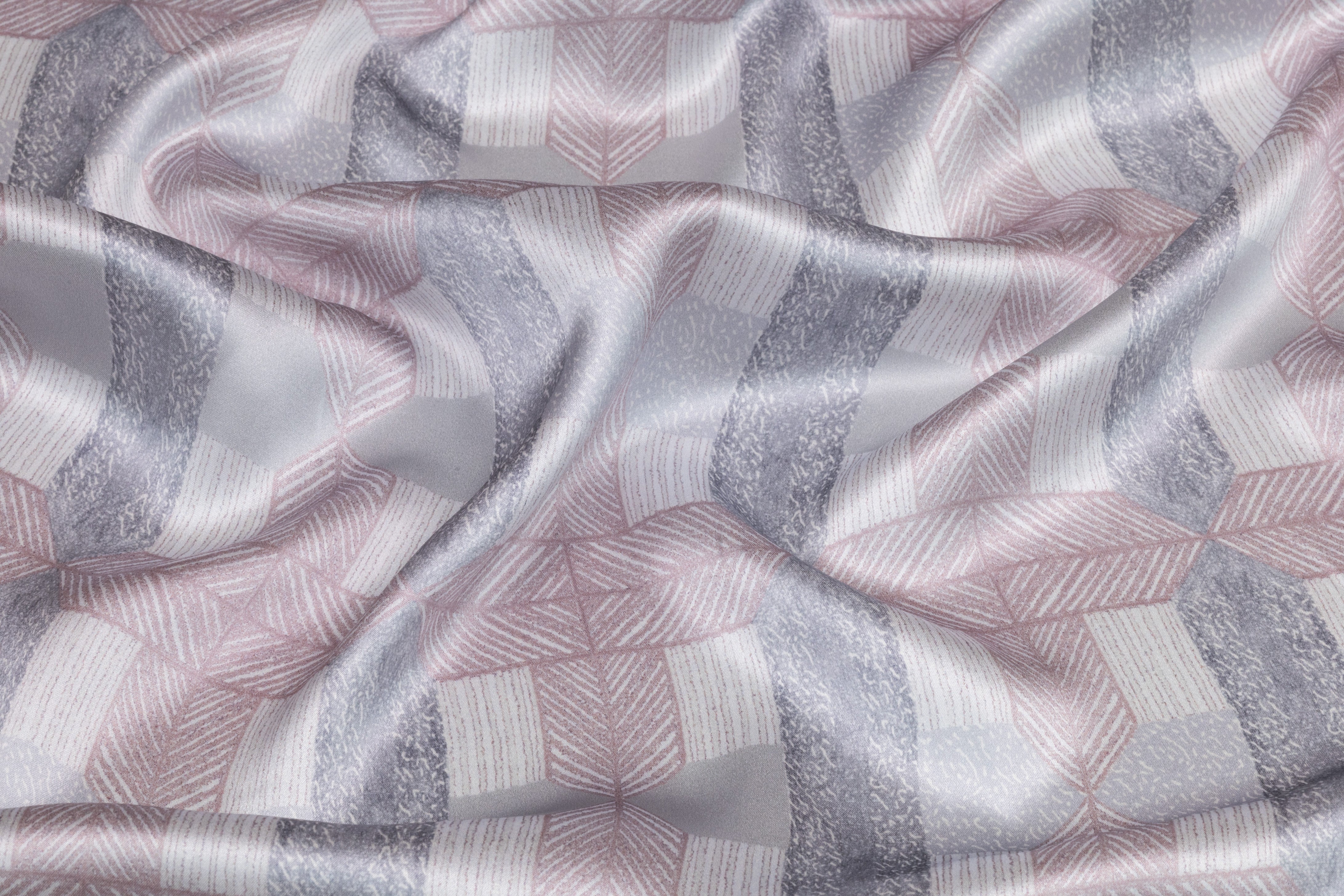 Lattice Printed Italian Silk Charmeuse - Pink / Cool Gray
