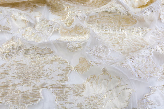 Floral Metallic Organza Burnout Brocade - Ivory / Gold