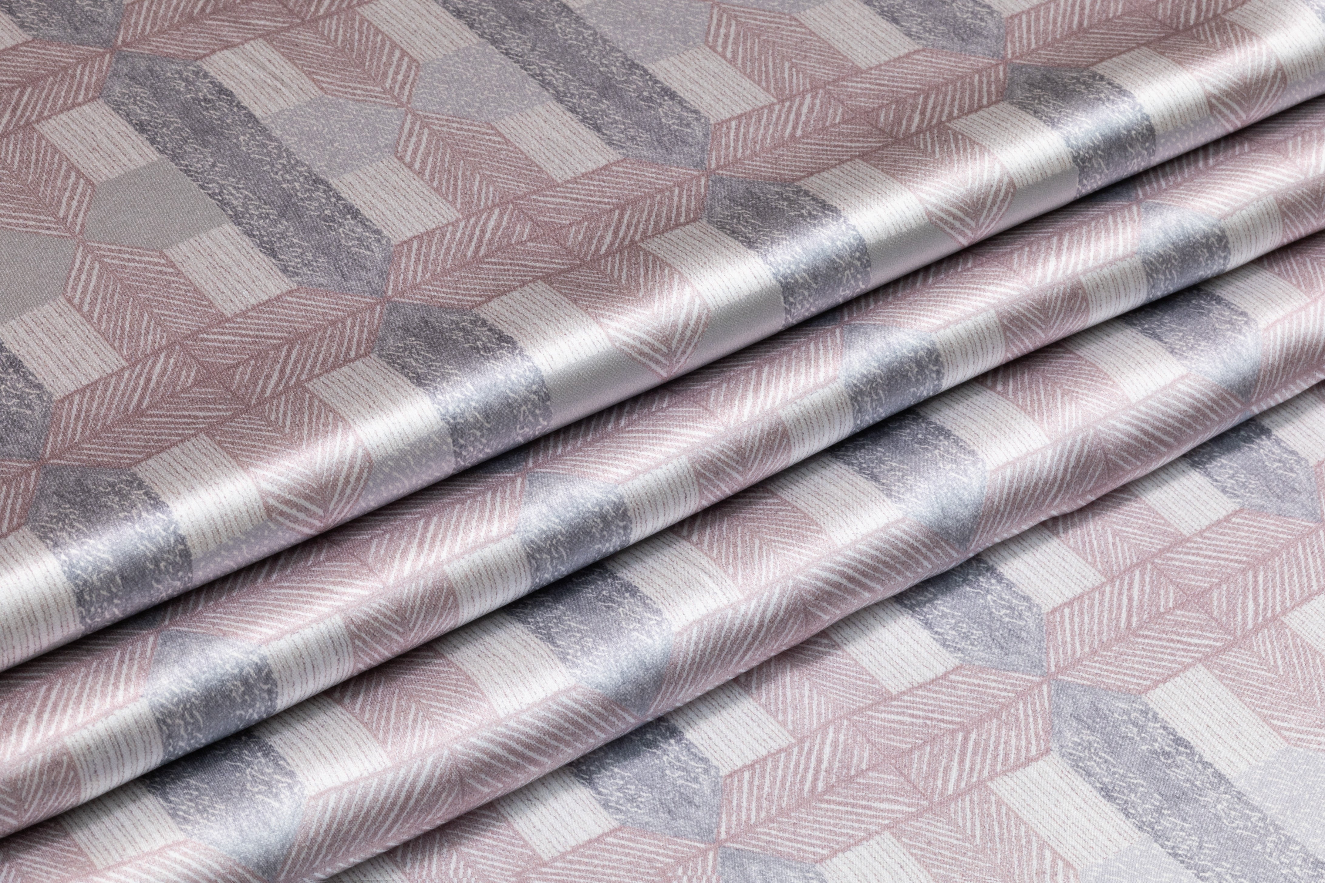 Lattice Printed Italian Silk Charmeuse - Pink / Cool Gray
