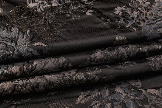 Metallic Crushed Brocade - Gray / Black / Silver