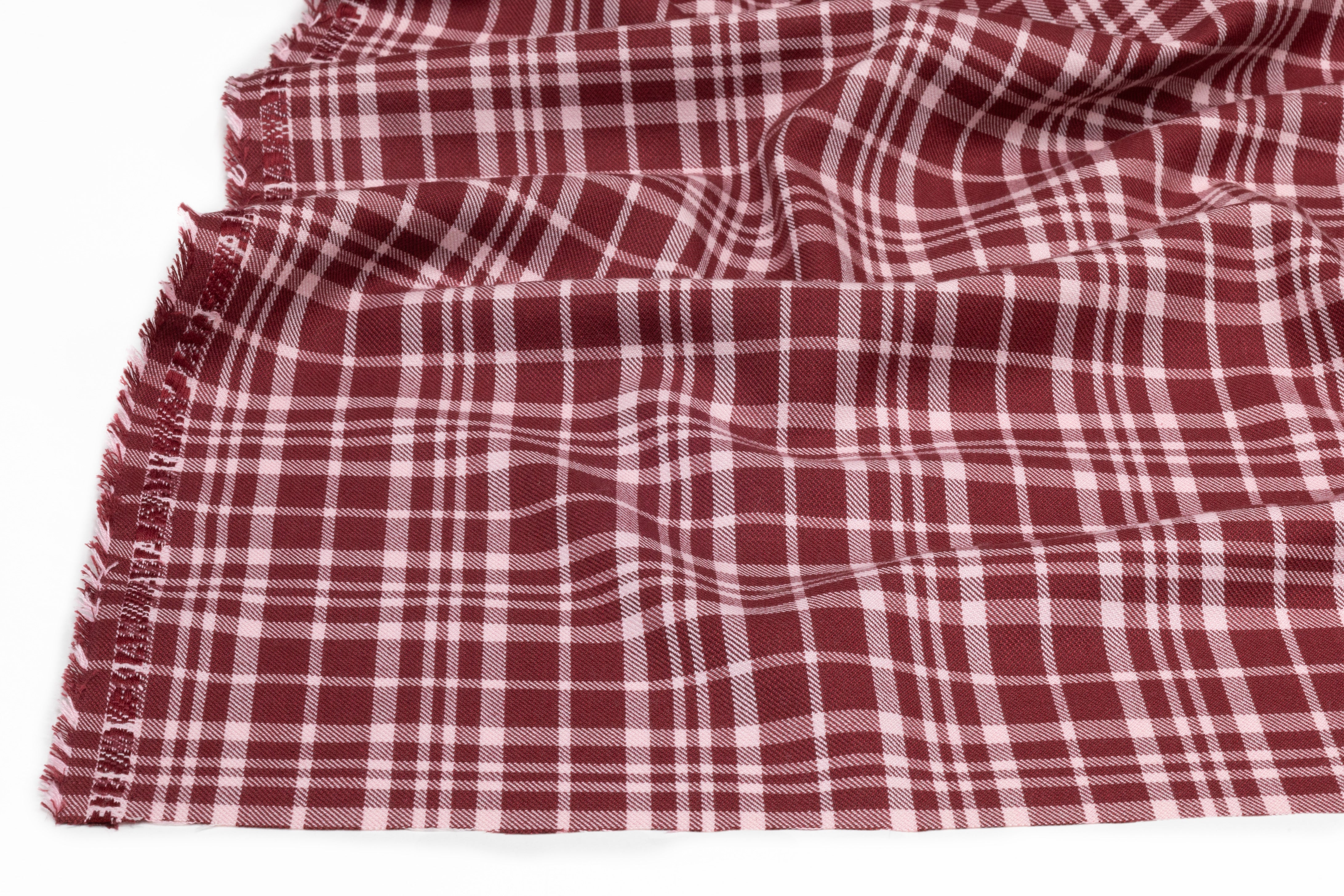Plaid Italian Silk and Wool Suiting - Brick Red / Pink