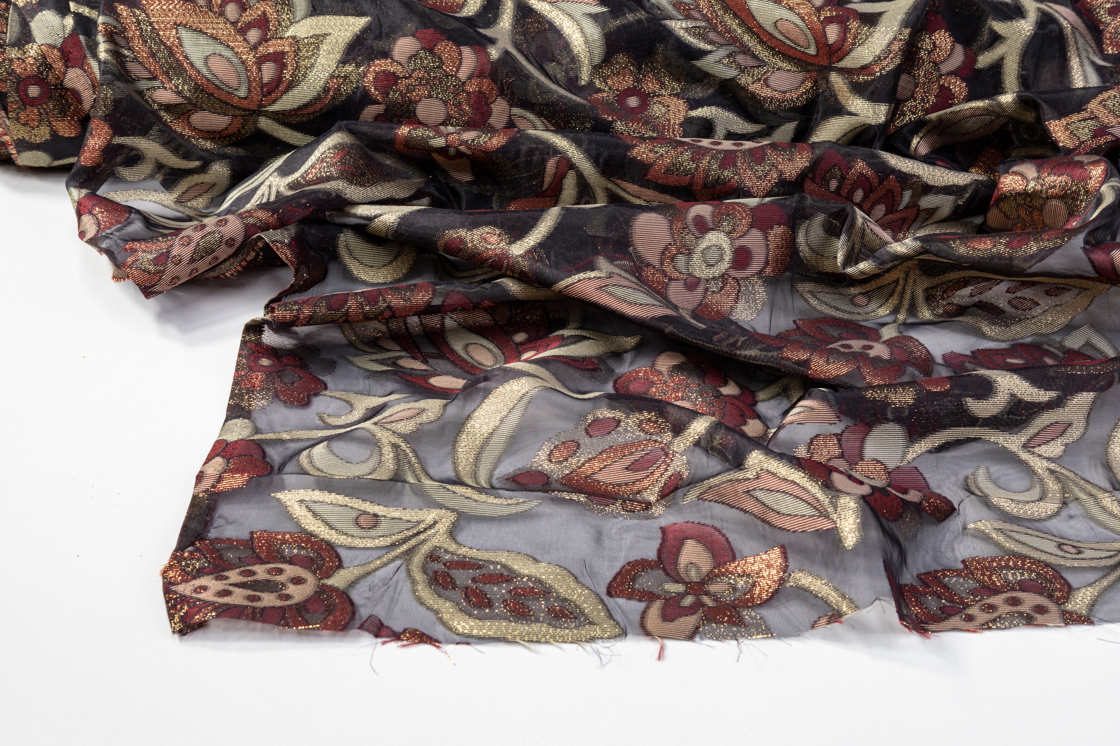 Metallic Floral Organza Brocade - Black / Burgundy / Green / Gold