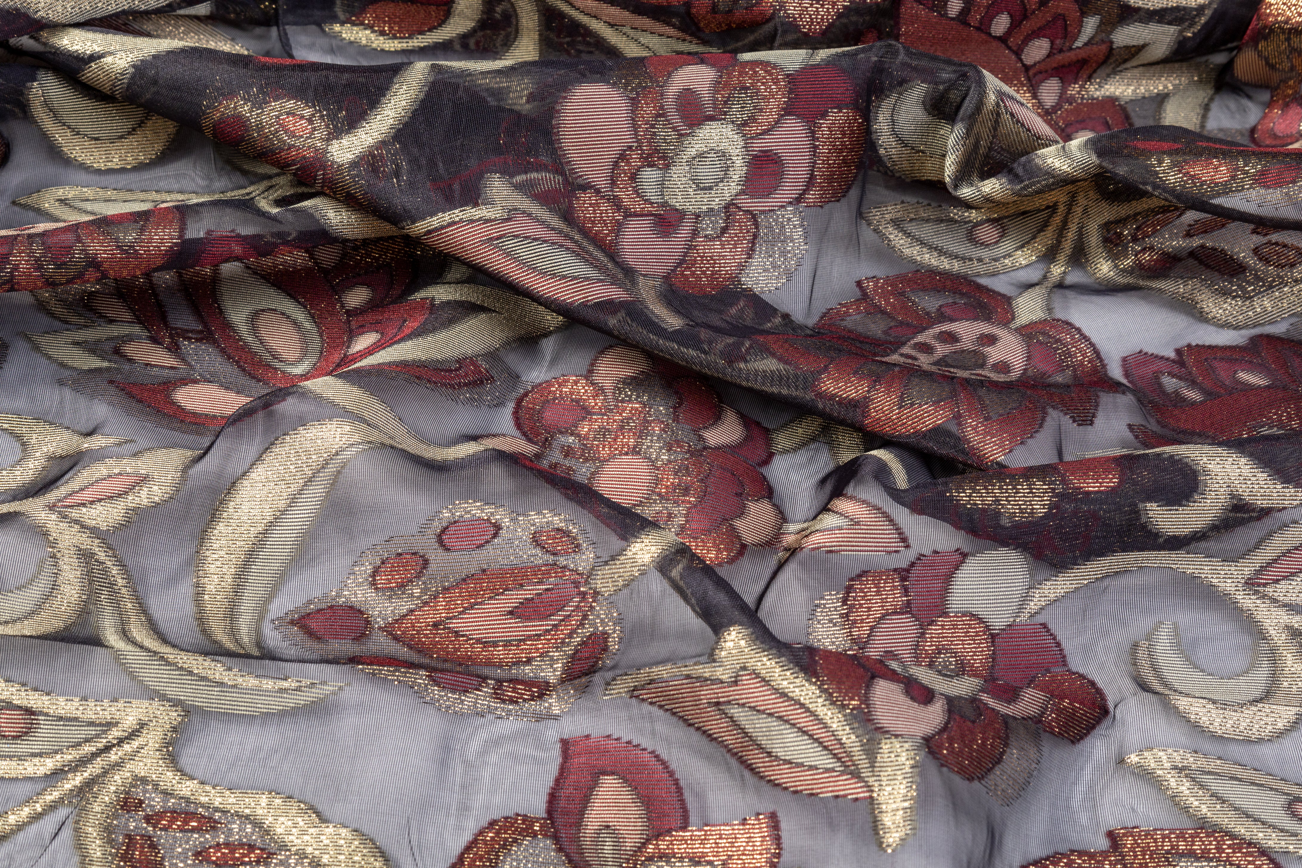 Metallic Floral Organza Brocade - Black / Burgundy / Green / Gold