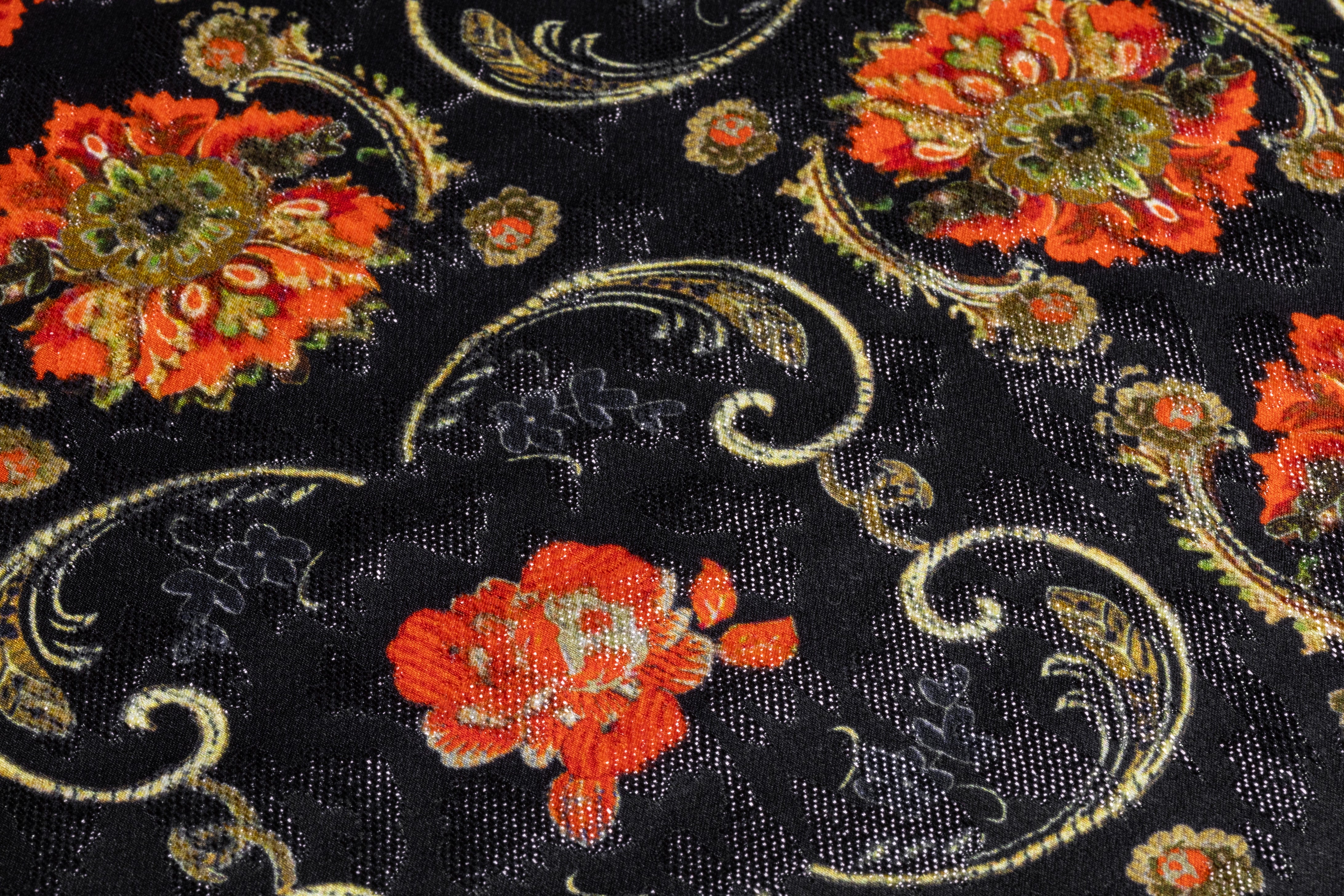 Printed Metallic Italian Silk Jacquard - Black / Red / Gold