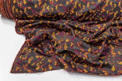 Abstract Satin Brocade - Burgundy / Yellow