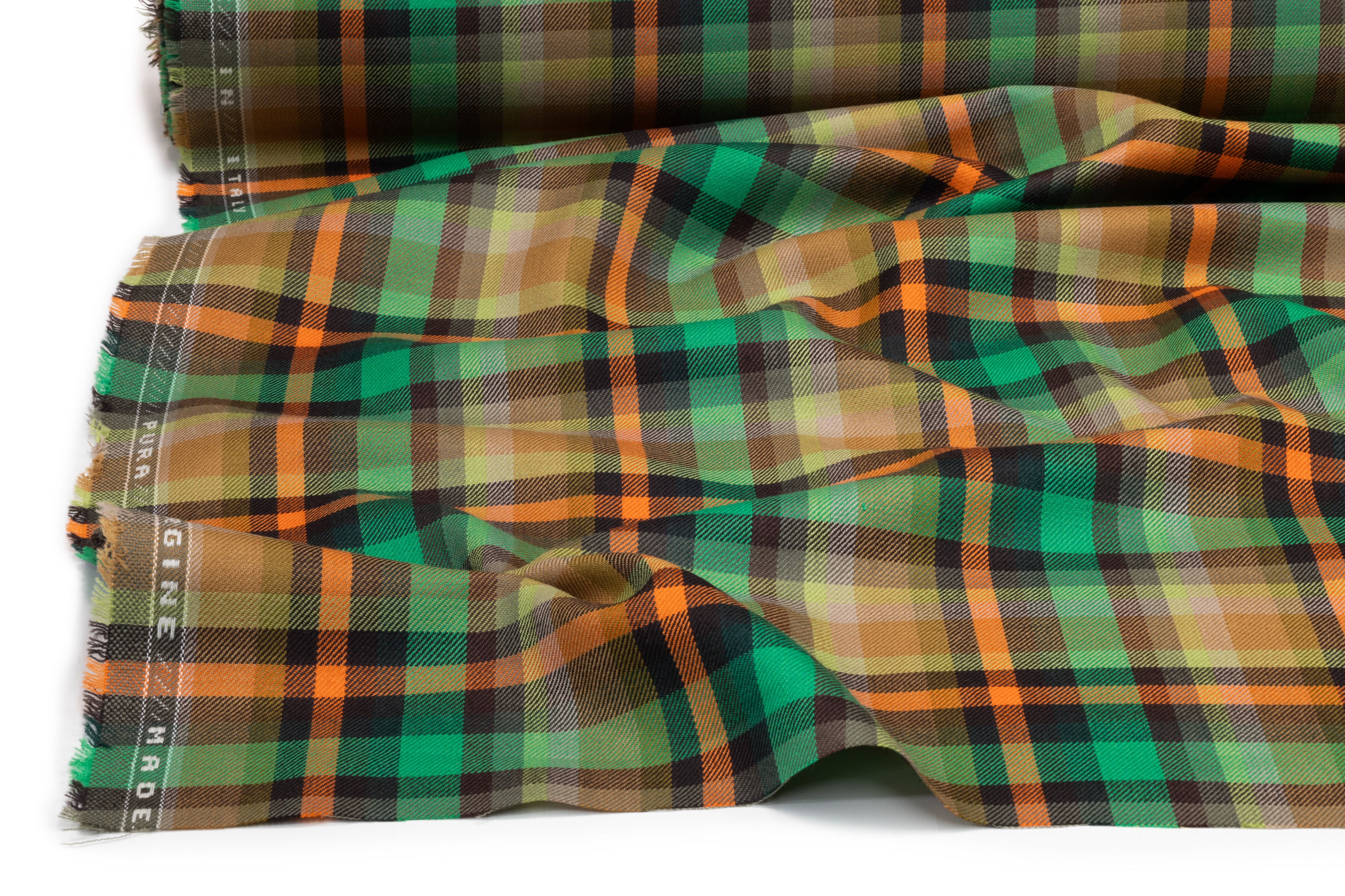 Plaid Italian Wool Suiting - Green / Orange / Brown