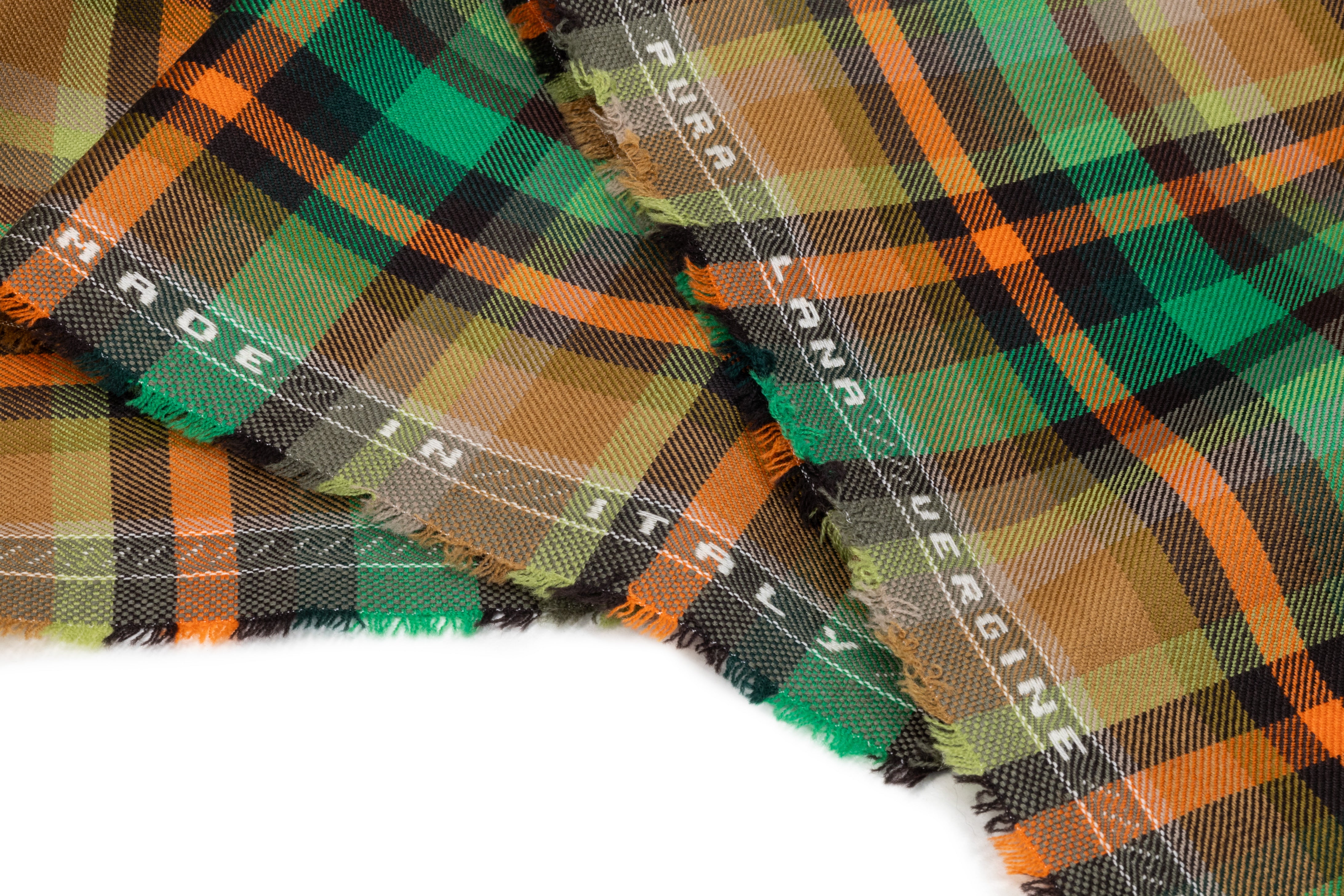 Plaid Italian Wool Suiting - Green / Orange / Brown