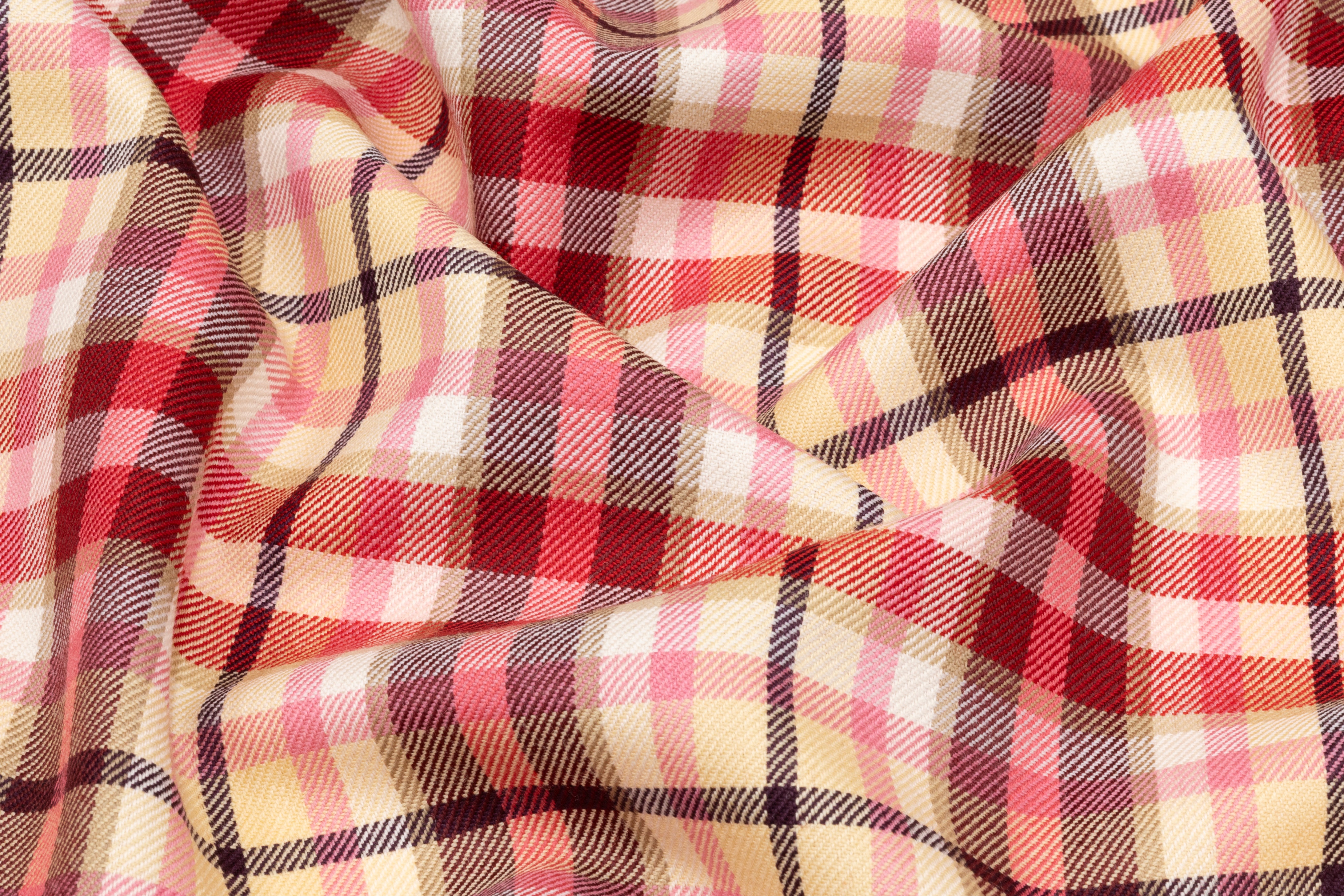 Plaid Italian Wool Suiting - Red / Pink / Cream