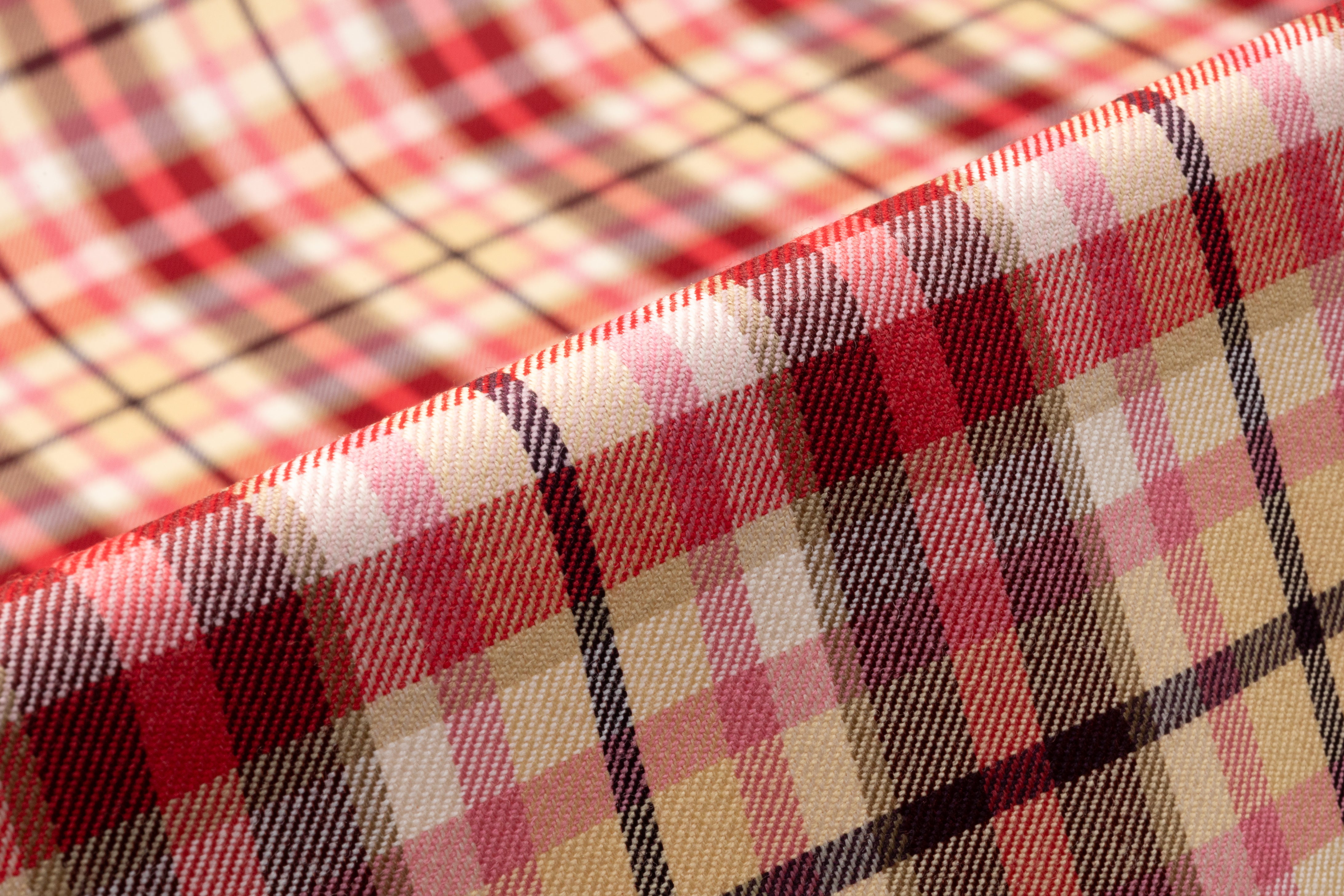 Plaid Italian Wool Suiting - Red / Pink / Cream