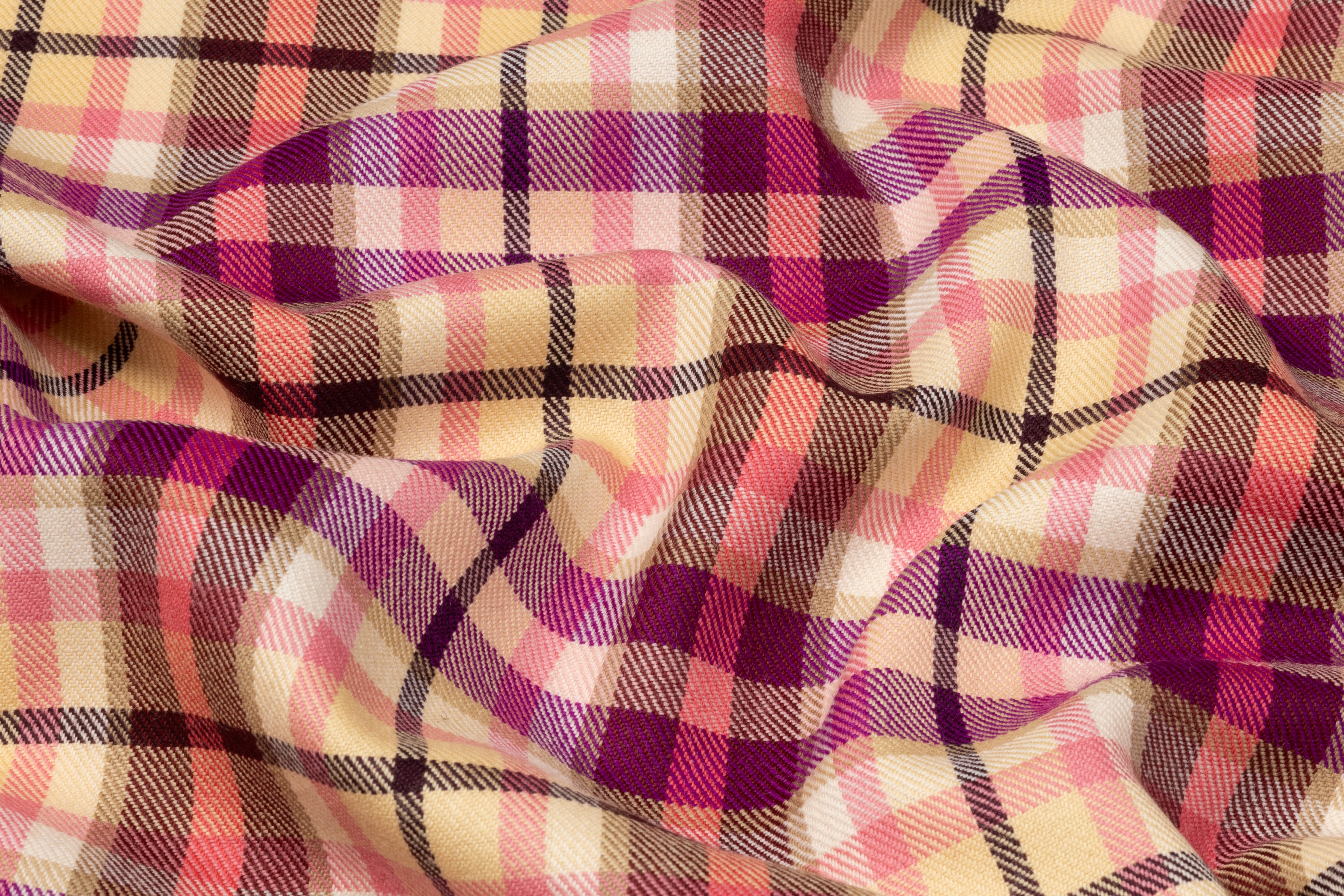 Plaid Italian Wool Suiting - Deep Plum / Pink / Cream