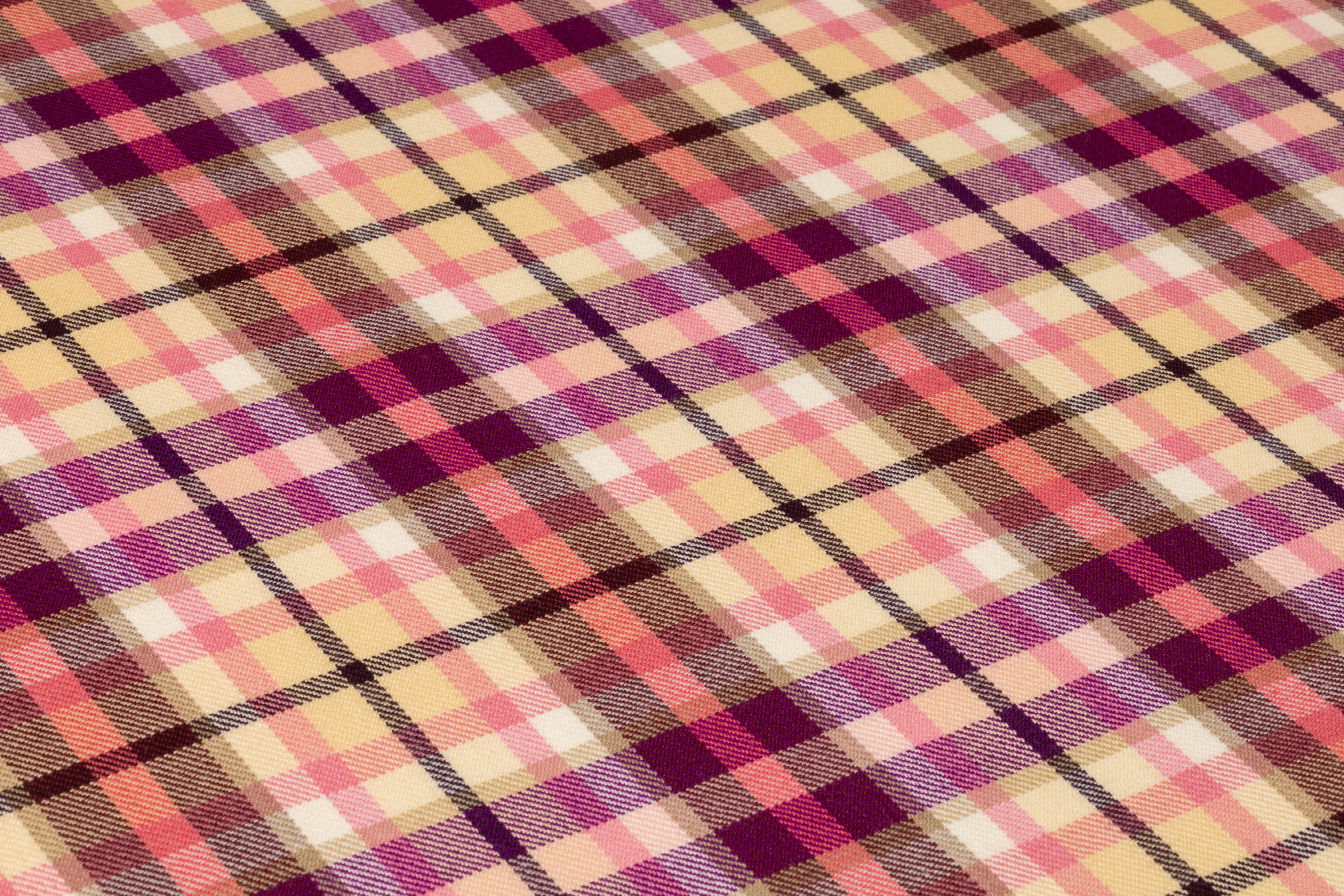 Plaid Italian Wool Suiting - Deep Plum / Pink / Cream