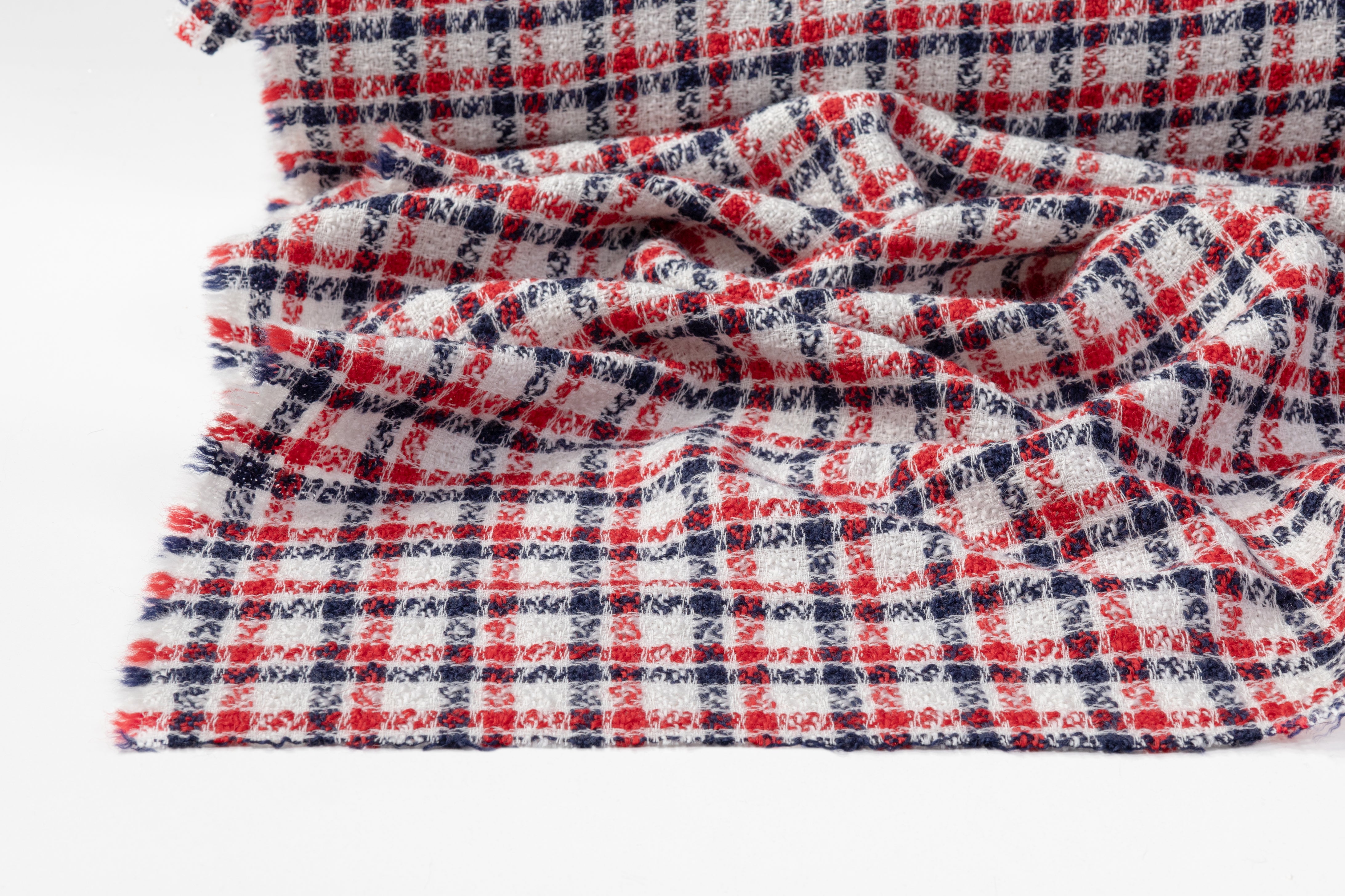 Checked Italian Wool Tweed - Red / Navy / White