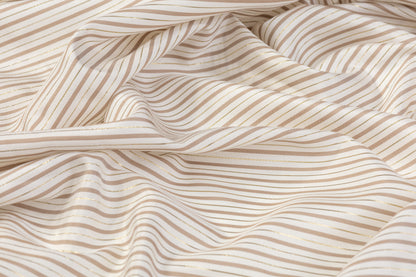 Metallic Striped Silk Habotai - White / Taupe / Gold